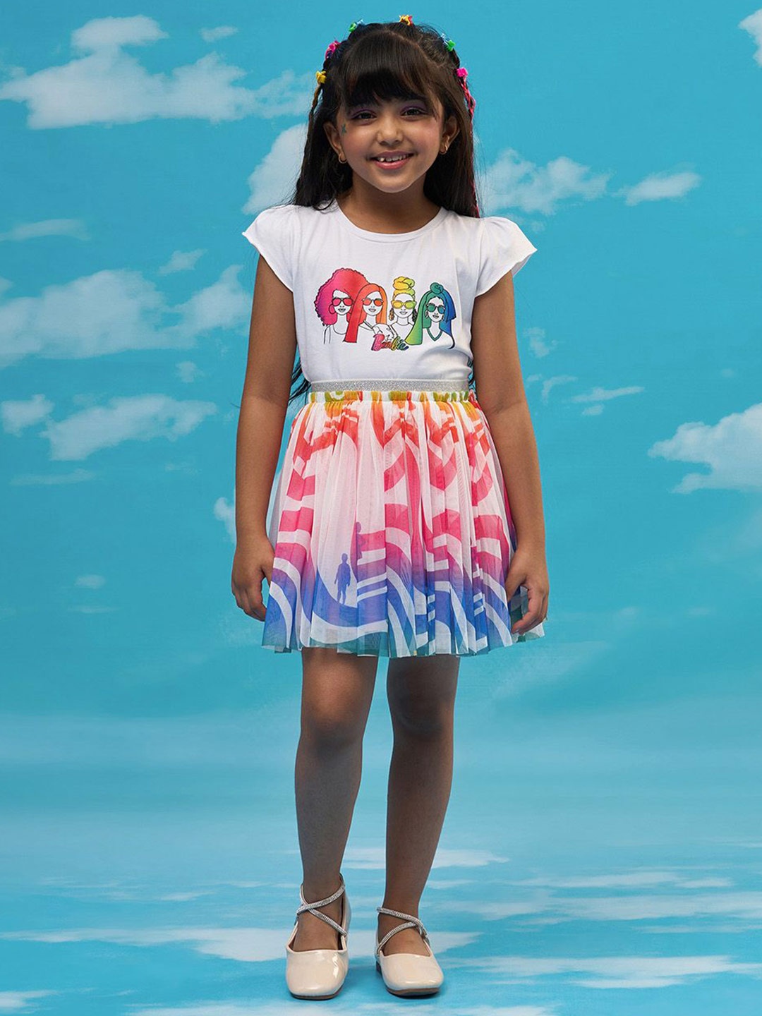 

LIL DRAMA Girls Graphic Printed T-shirt With Skirt, White