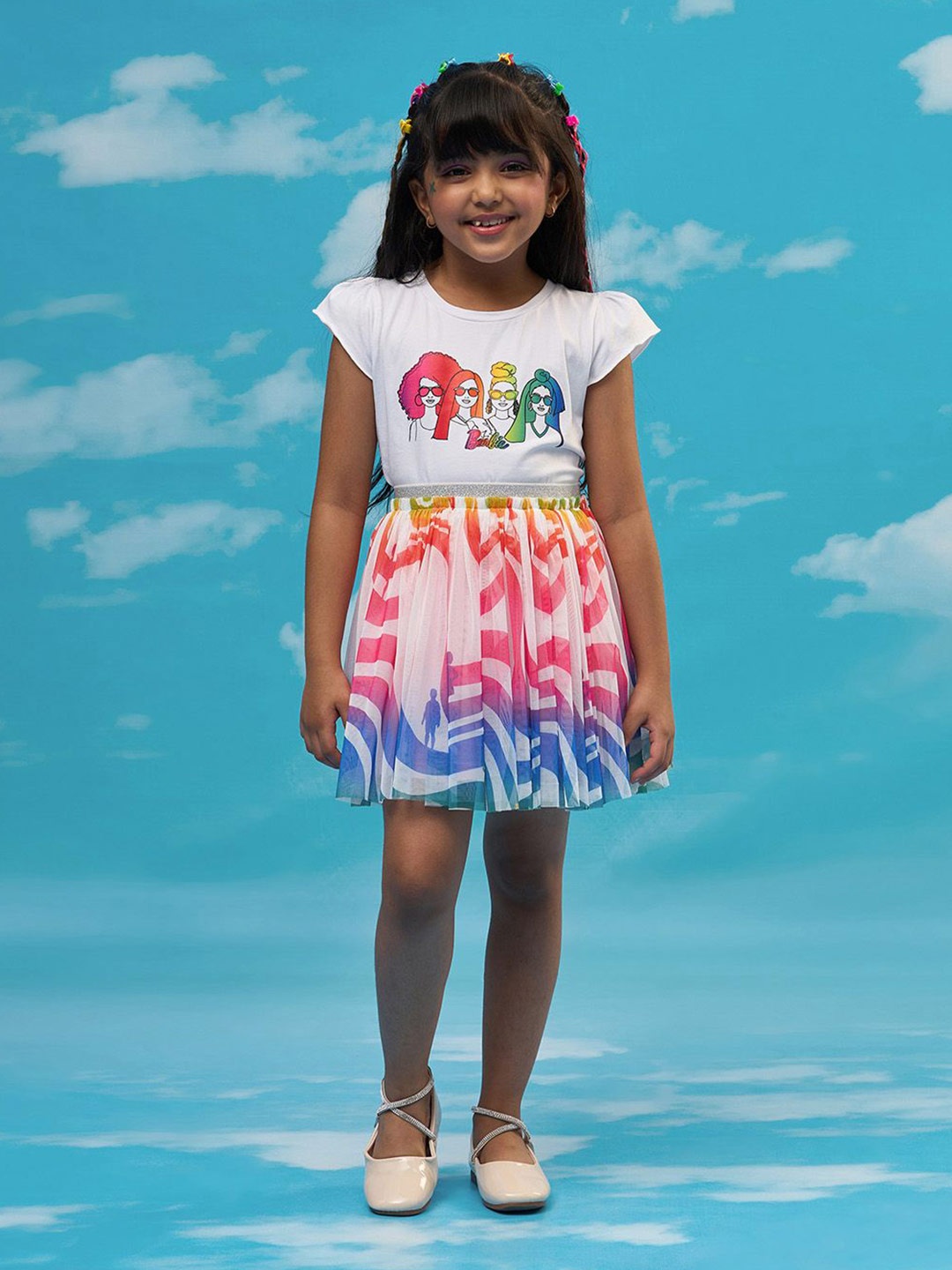

LIL DRAMA Girls Graphic Printed T-shirt With Skirt, White