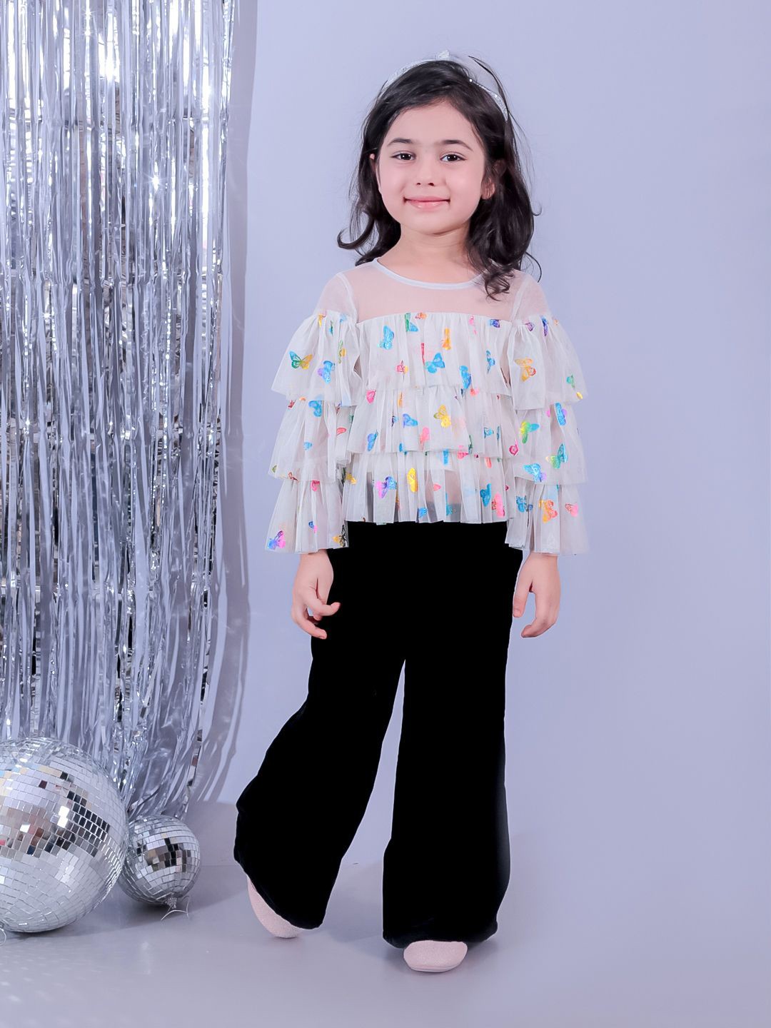

LIL DRAMA Girls Round Neck Top with Palazzos, White