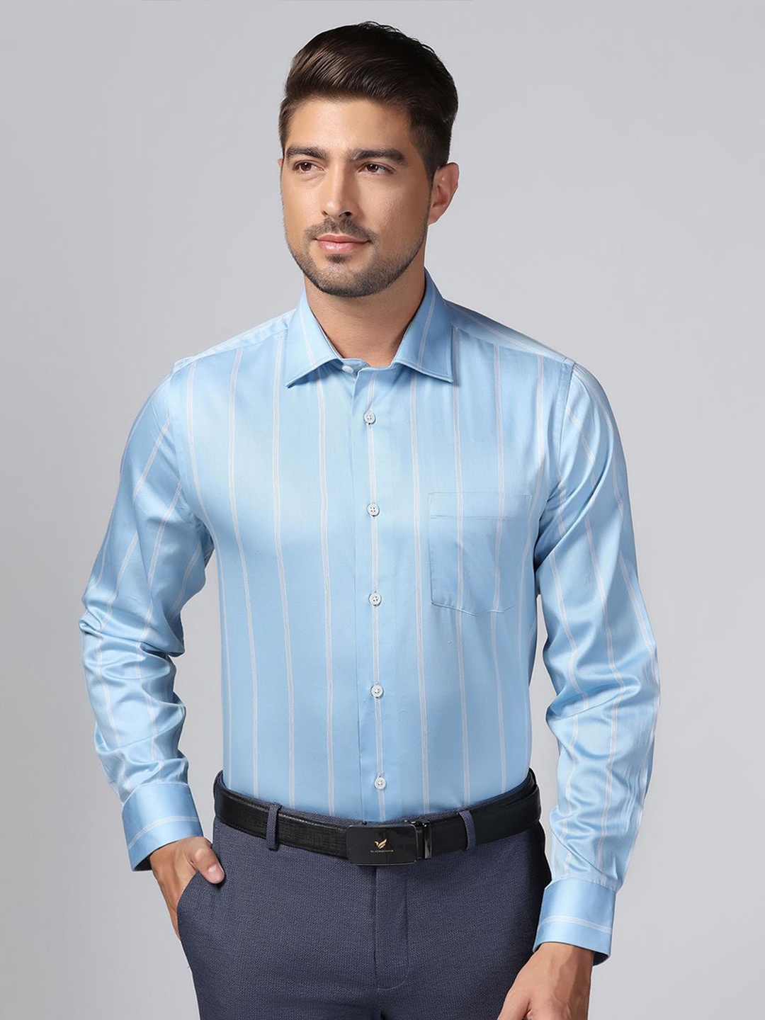 

Blackberrys Men Slim Fit Opaque Striped Casual Shirt, Blue