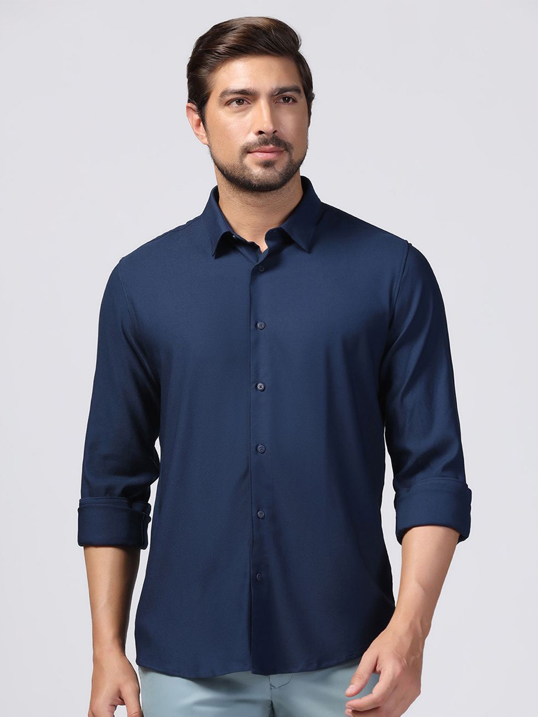 

Blackberrys Men Slim Fit Opaque Casual Shirt, Navy blue