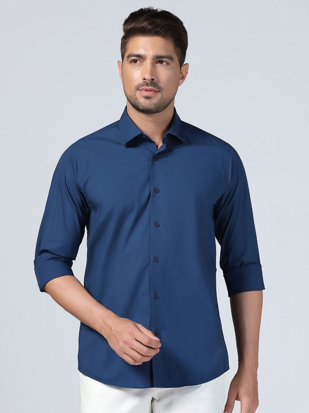 

Blackberrys Men Solid Slim Fit Opaque Casual Shirt, Navy blue