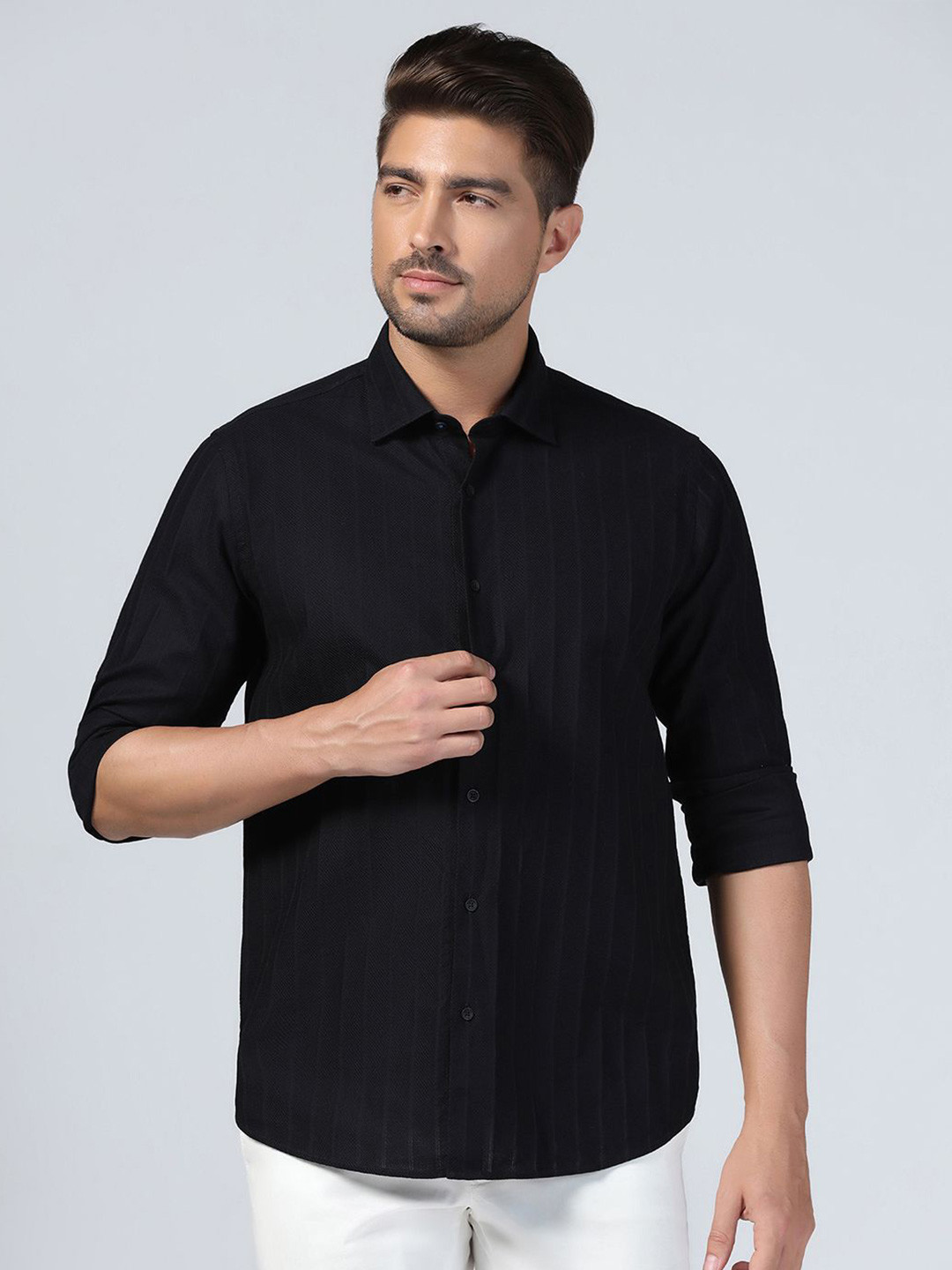

Blackberrys Men Slim Fit Opaque Casual Shirt, Black