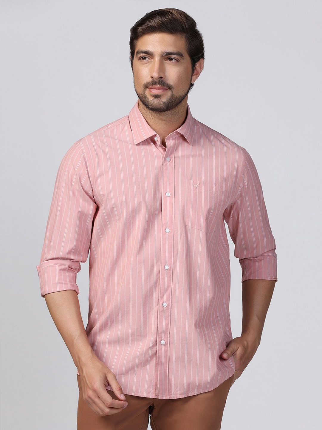 

Blackberrys Men Slim Fit Opaque Striped Casual Shirt, Pink