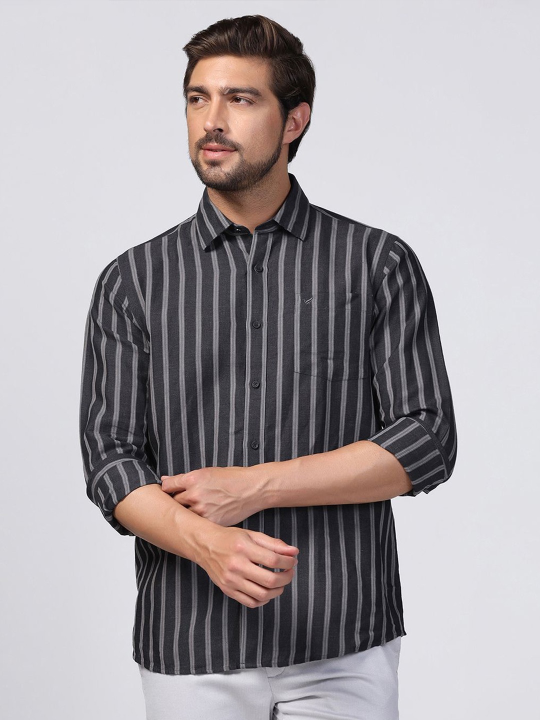 

Blackberrys Men Striped Slim Fit Opaque Casual Shirt, Charcoal