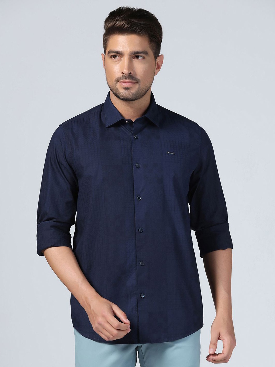

Blackberrys Men Slim Fit Cotton Solid Casual Shirt, Navy blue