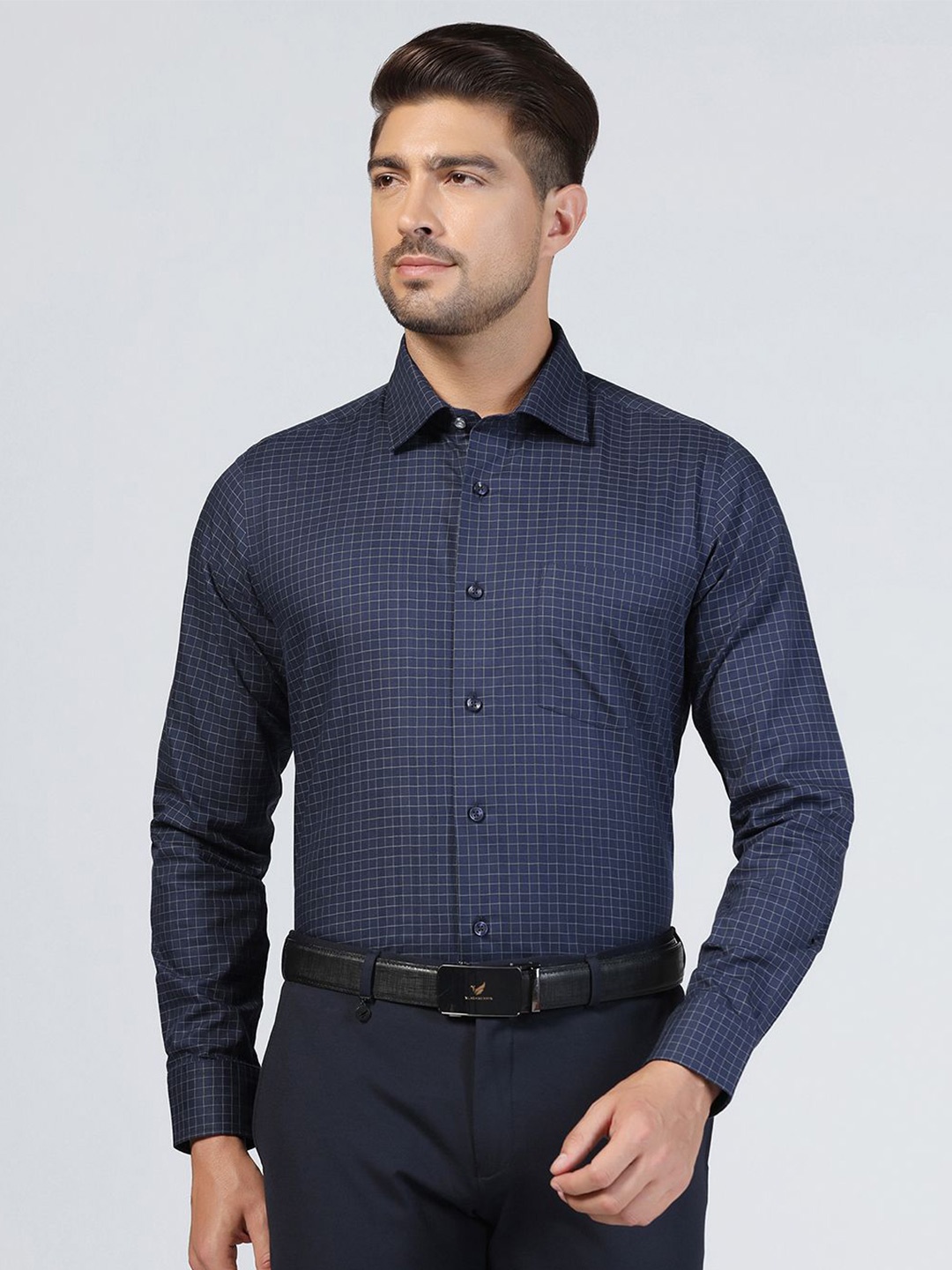 

Blackberrys Men Slim Fit Grid Tattersall Checks Checked Casual Shirt, Navy blue