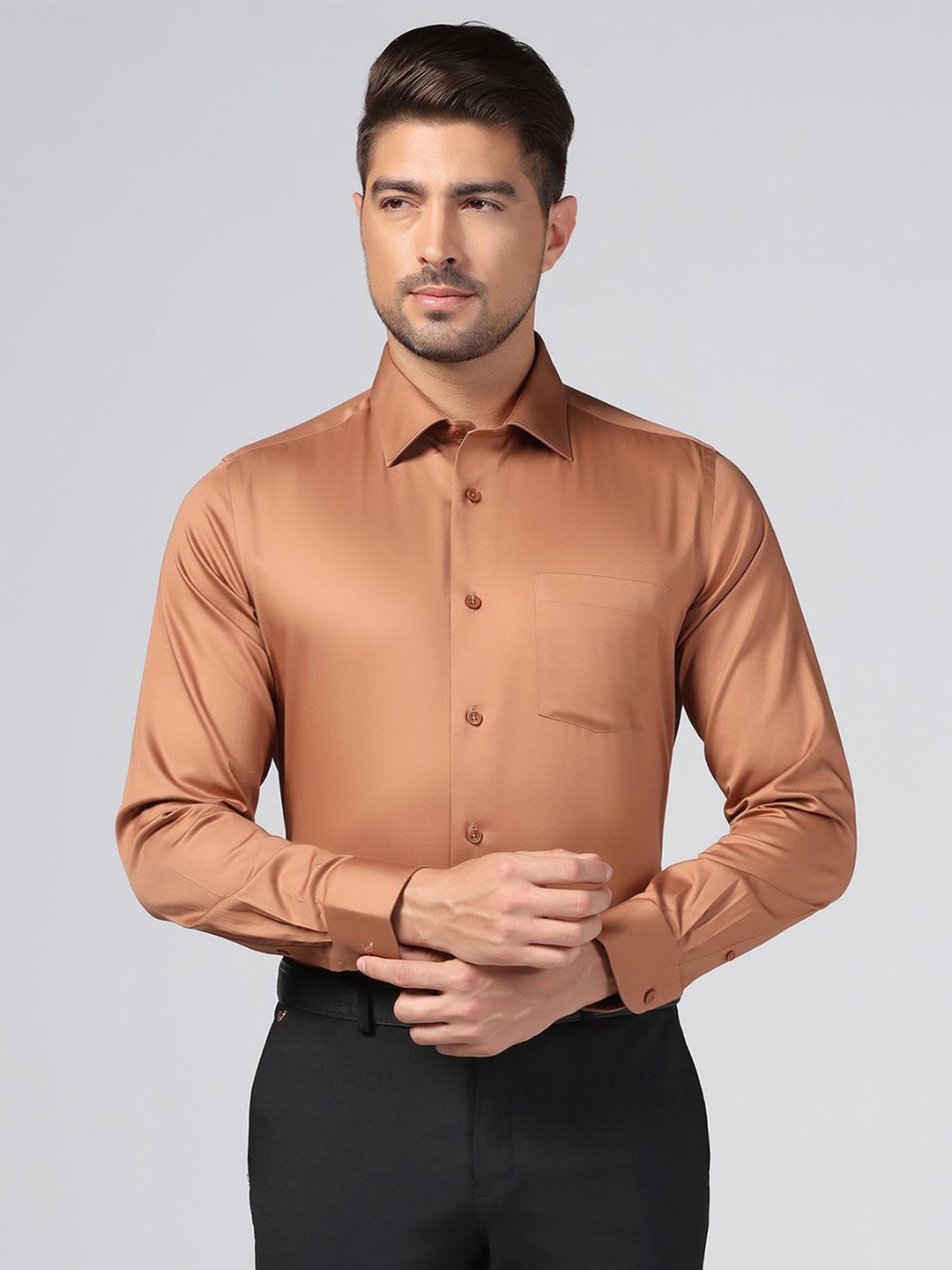 

Blackberrys Men Solid Formal Slim Fit Cotton Shirt, Rust