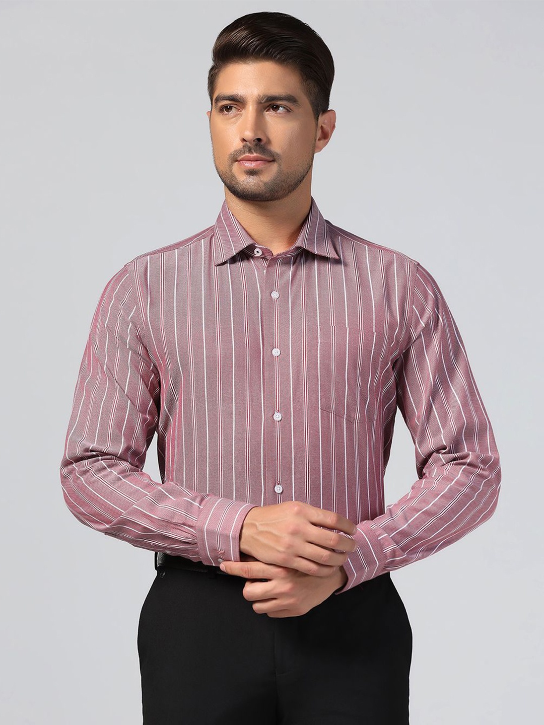 

Blackberrys Men Slim Fit Opaque Striped Casual Shirt, Purple