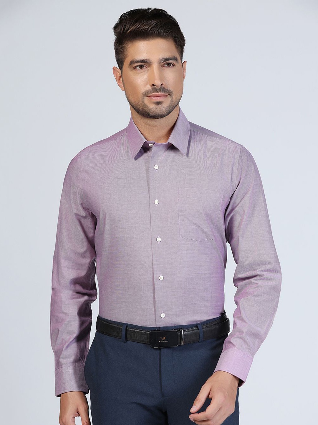 

Blackberrys Men Self Design Textured Slim Fit Opaque Formal Shirt, Purple