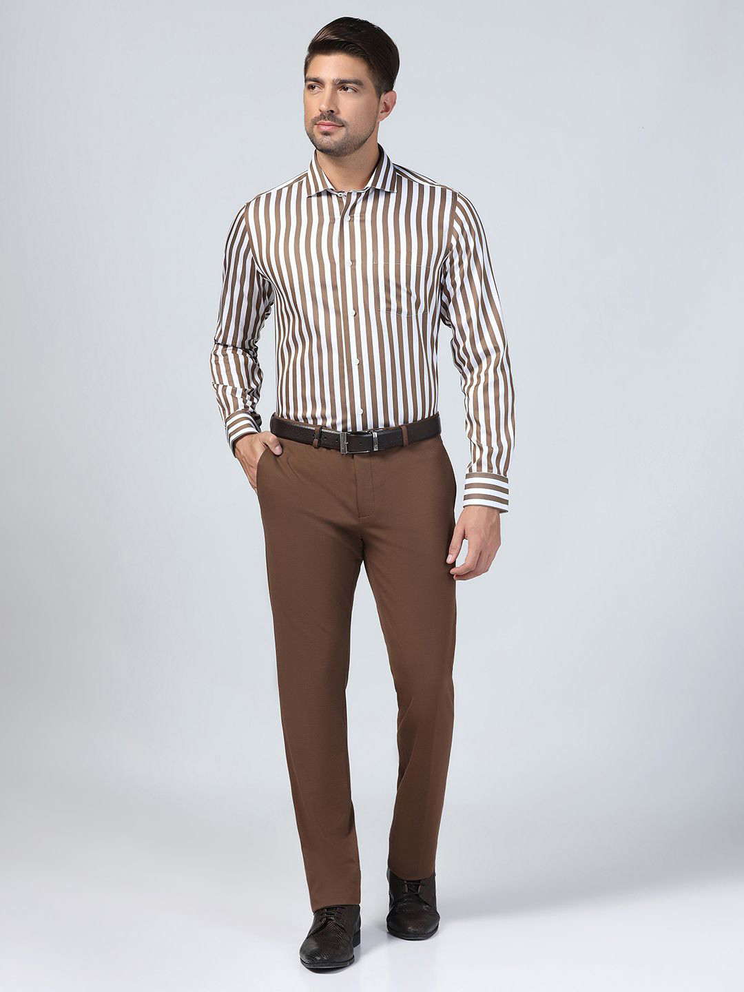 

Blackberrys Men Slim Fit Opaque Striped Casual Shirt, Brown