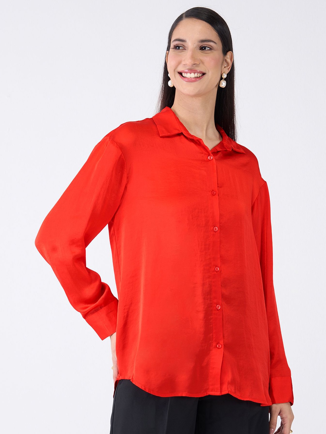 

SALT ATTIRE Women Solid Classic Opaque Casual Shirt, Red