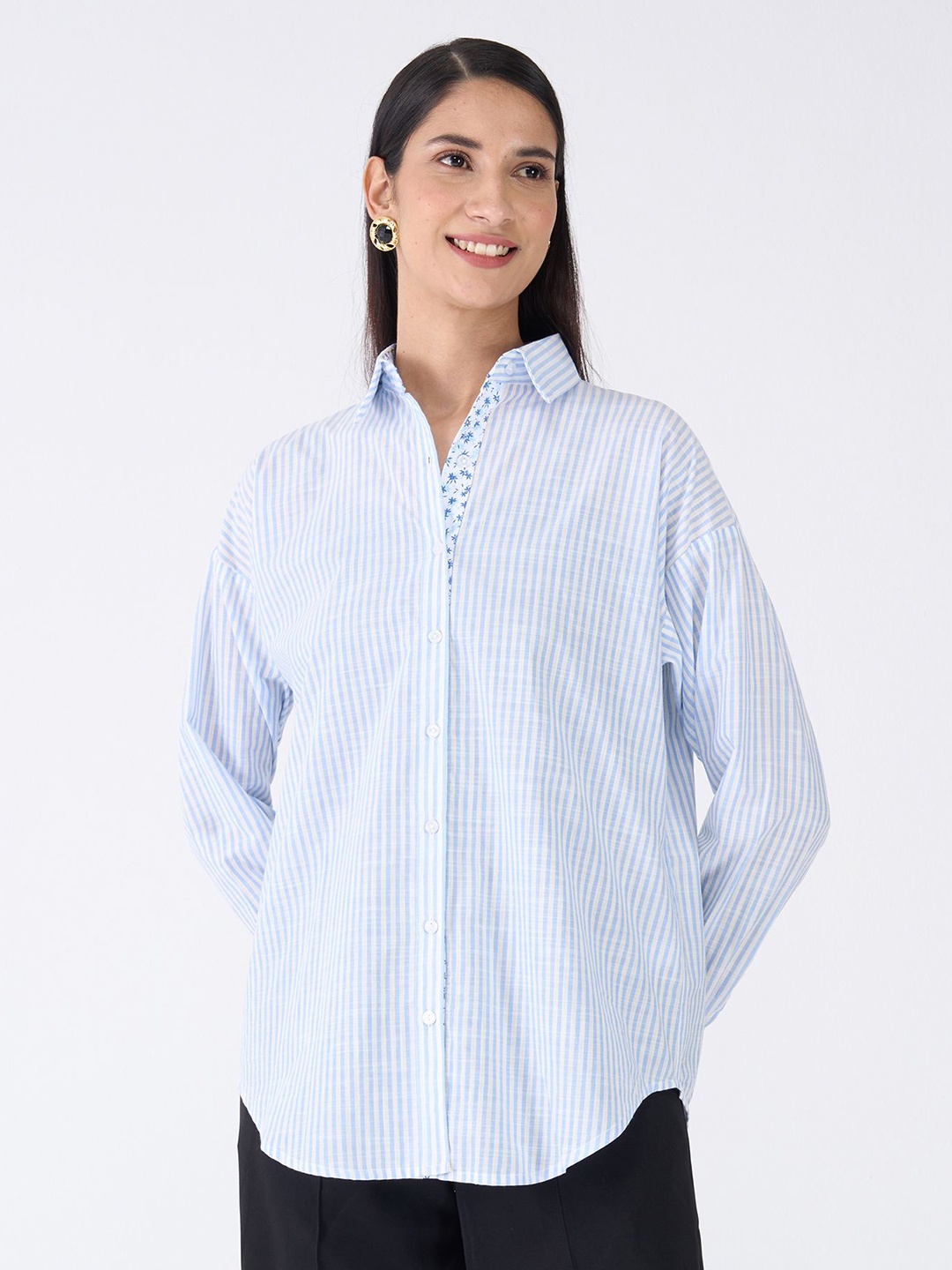

SALT ATTIRE Women Classic Opaque Striped Formal Shirt, White