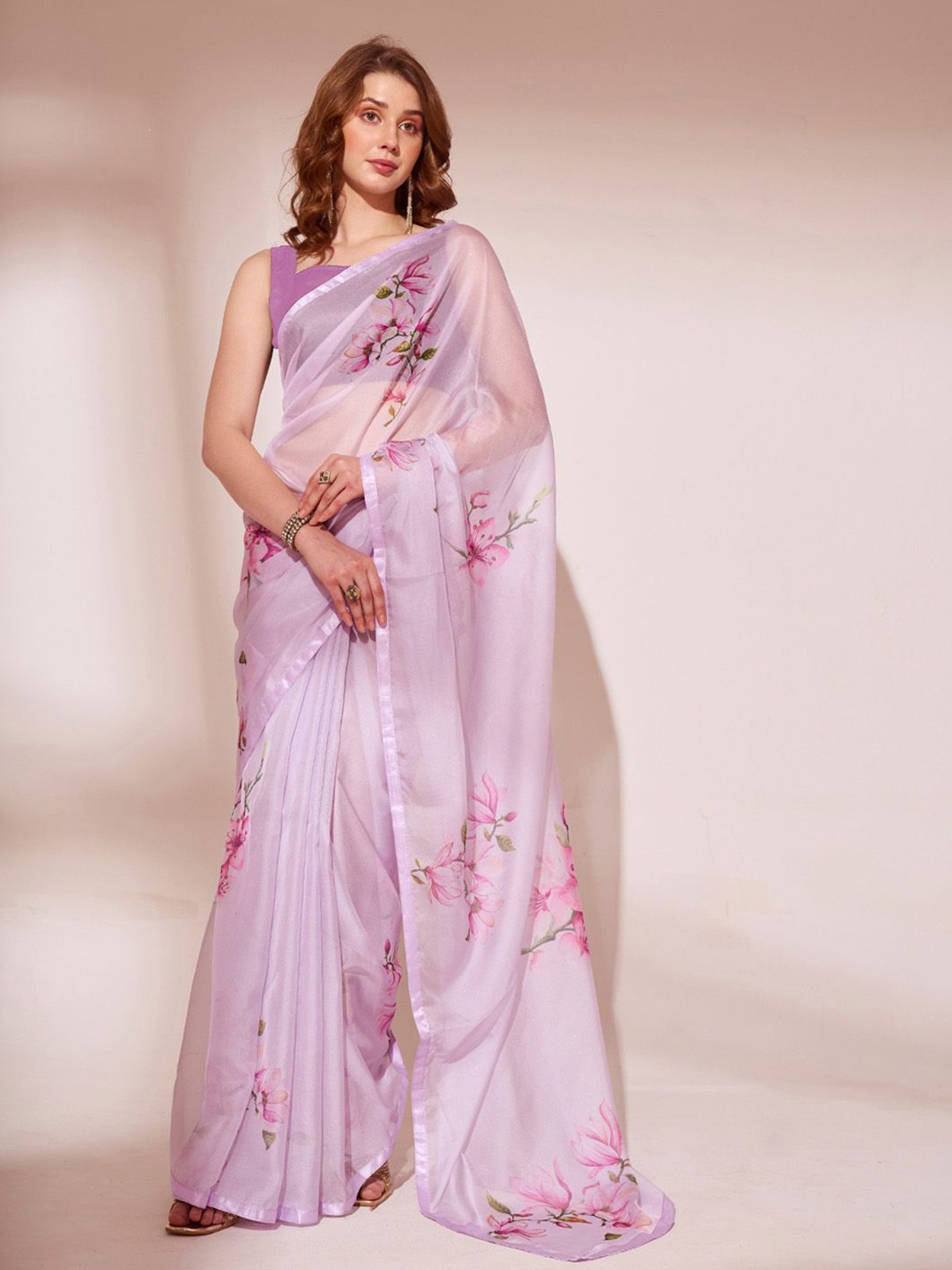 

Ishin Floral Organza Saree, Lavender