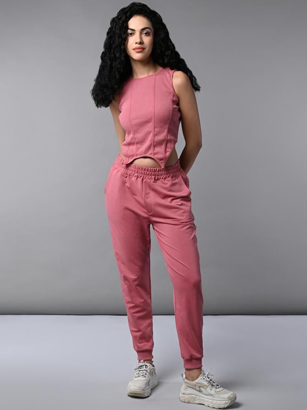 

Tuna London Corset Crop-Top With Joggers Co-Ord Set, Pink