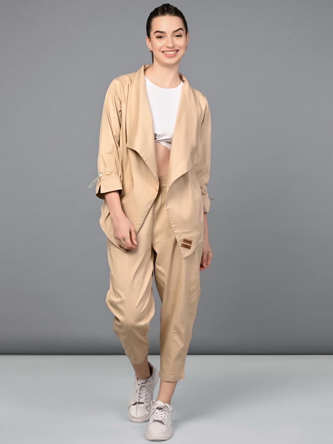 

Tuna London Shawl Collared Pure Cotton Top & Trouser with Jacket Co-Ord Set, Peach