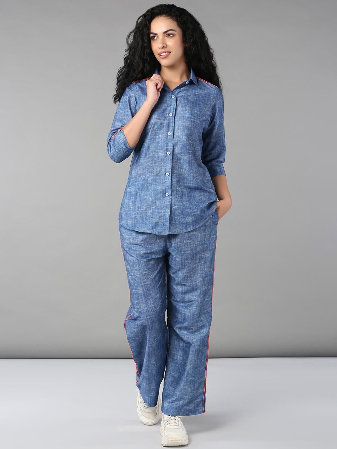 

Tuna London Pure Cotton Shirt & Trouser Co-Ord Set, Blue