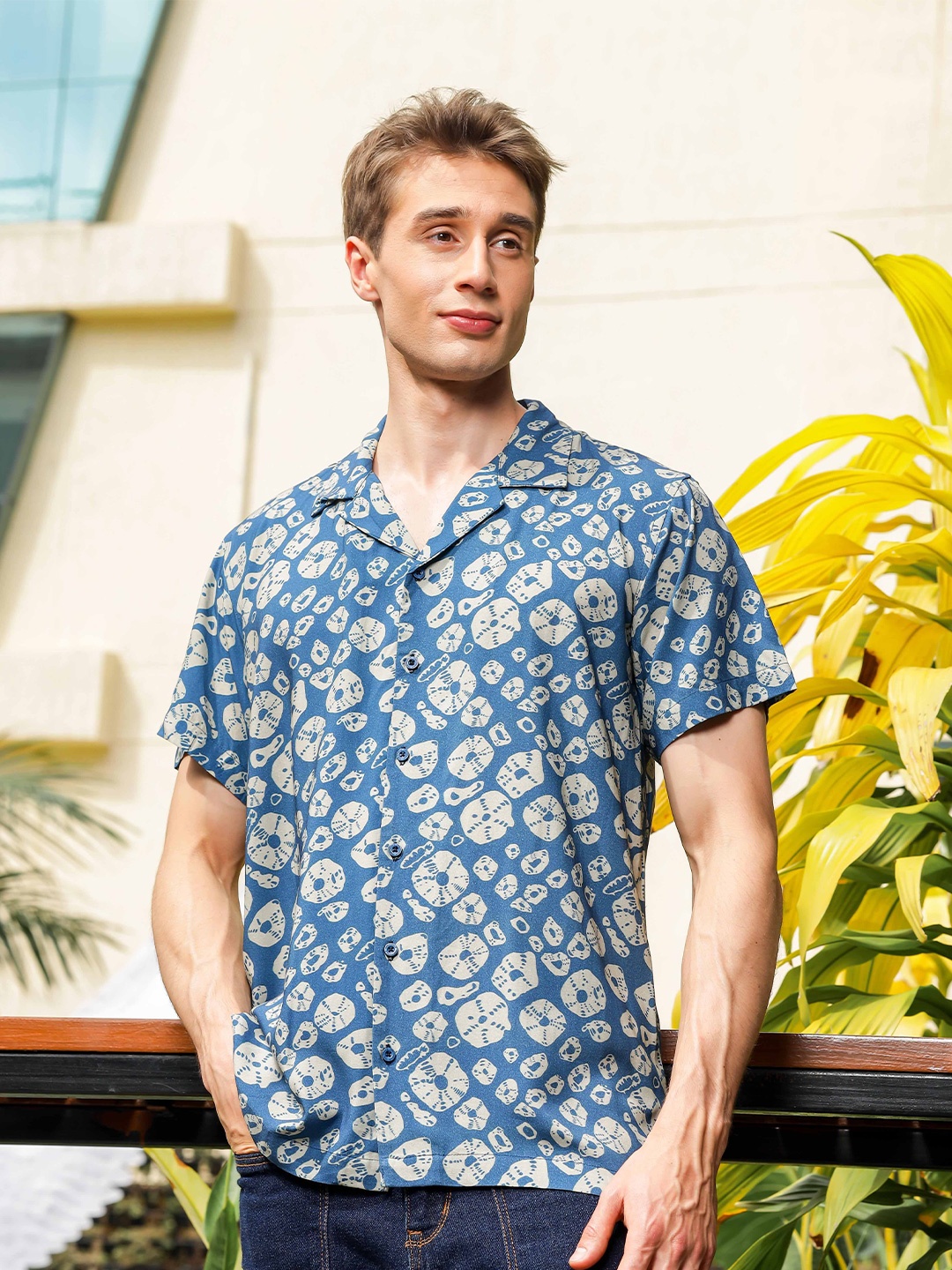 

TOMHIDDLE Men Classic Floral Opaque Printed Casual Shirt, Blue