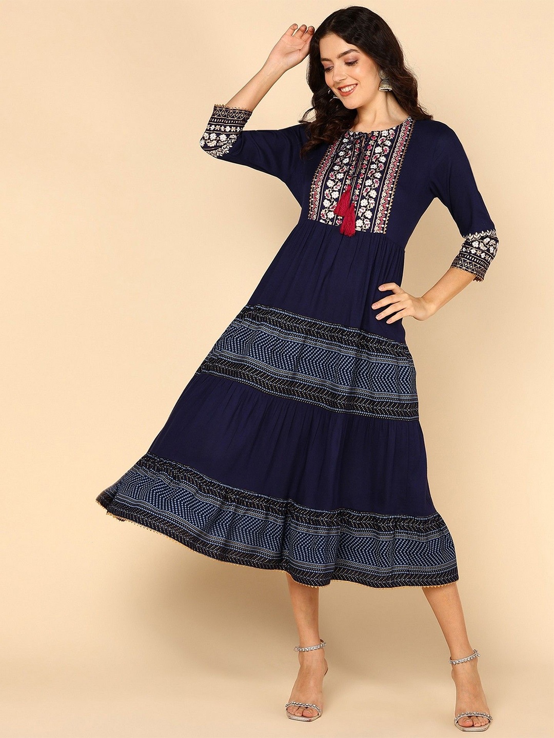 

Shiv ali apparels Women Ethnic Motifs Fit and Flare Ethnic Dress, Navy blue