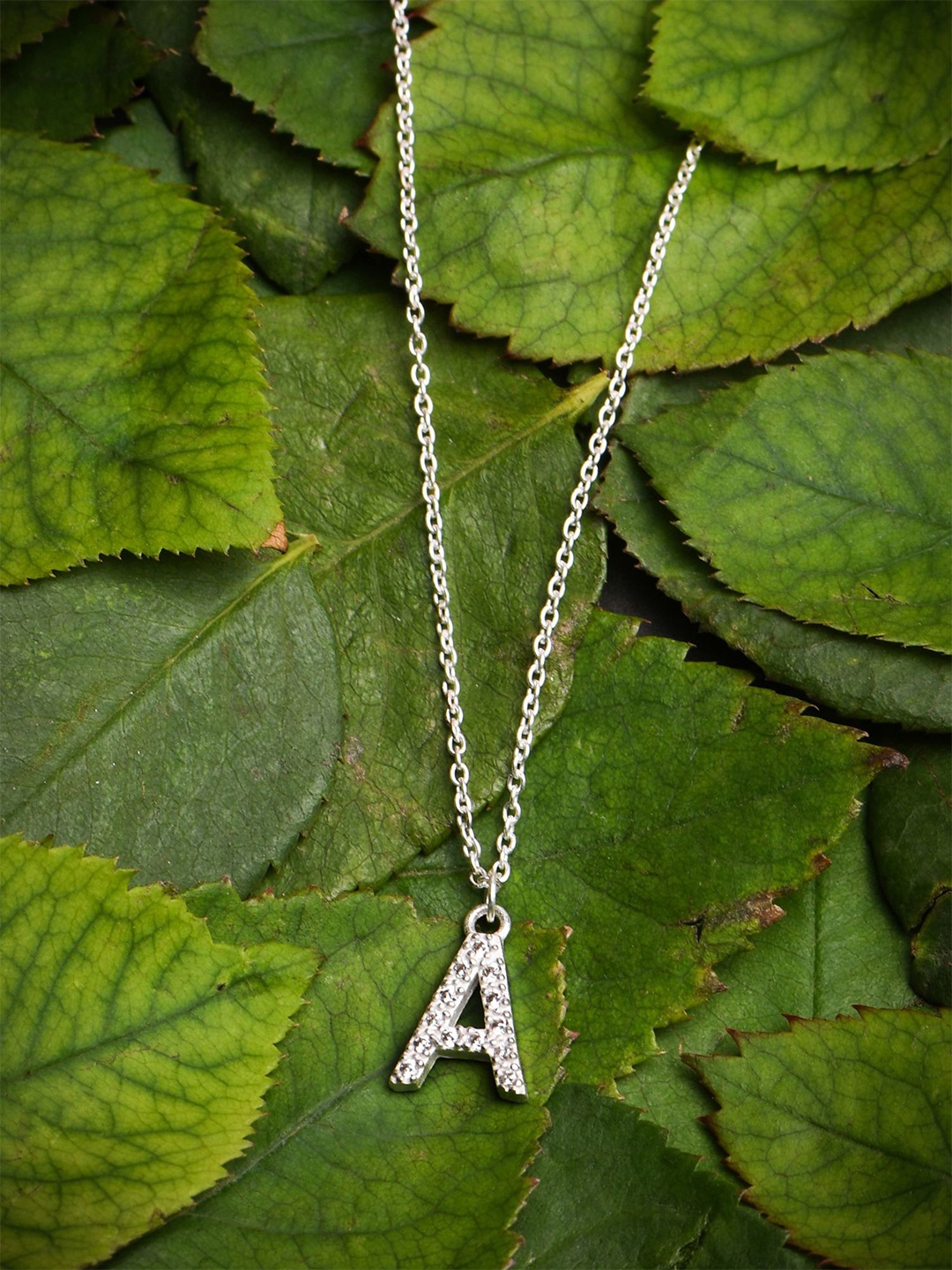

Accessorize 925 Sterling Silver Cubic Zirconia Studded "A" Letter Pendant With Chain