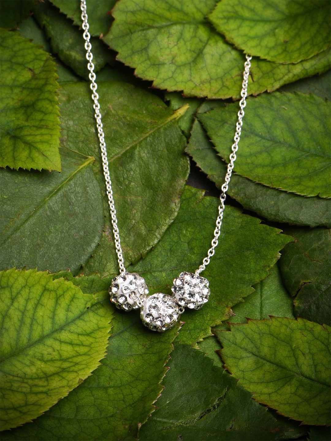 

Accessorize 925 Sterling Silver Cubic Zirconia Studded Triple Pave Ball Necklace