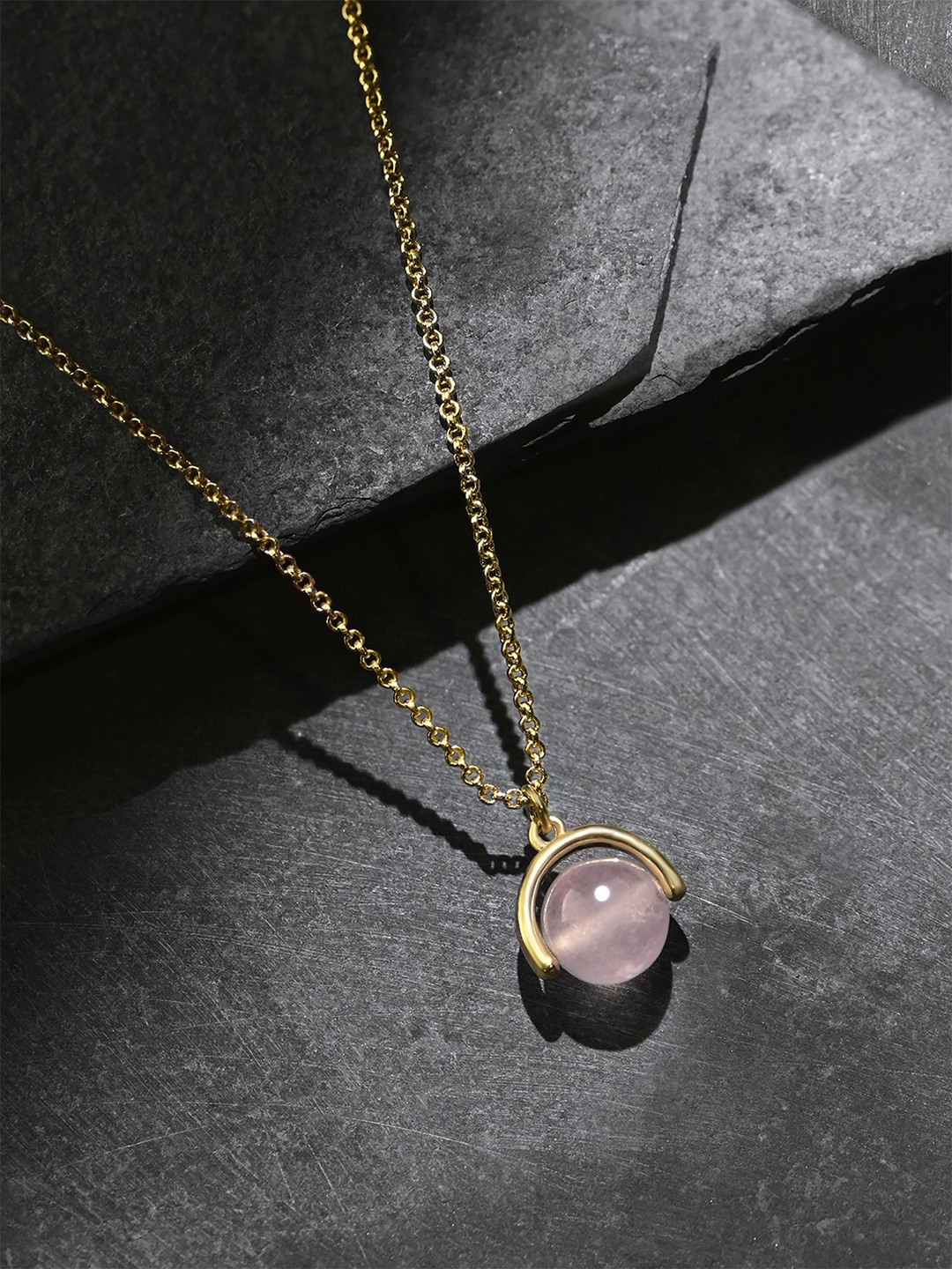 

Accessorize 14KT Gold-Plated Stone-Studded Sphere Rose Quartz Pendant With Chain