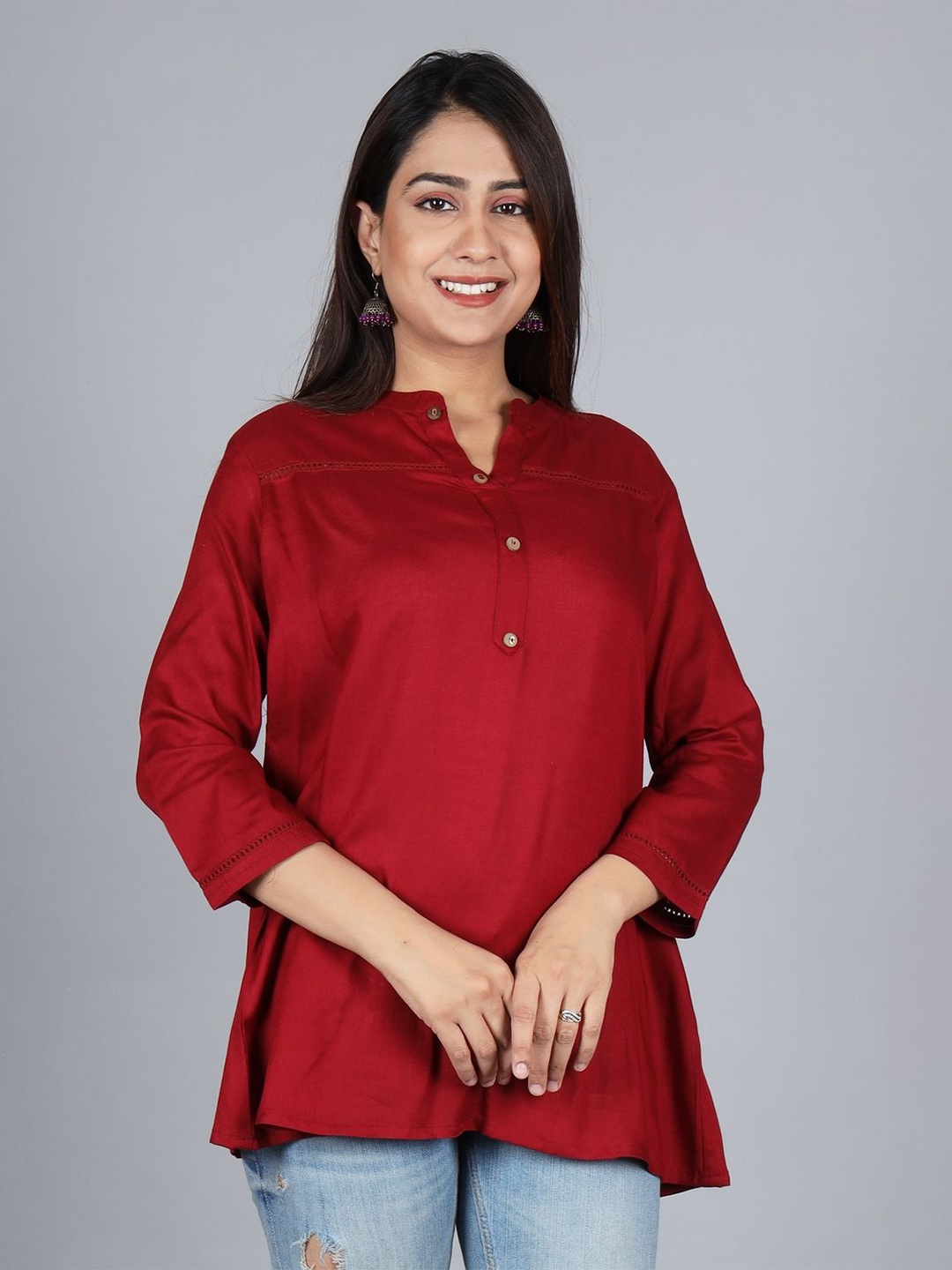 

Shiv ali apparels Women Mandarin Collar Top, Maroon