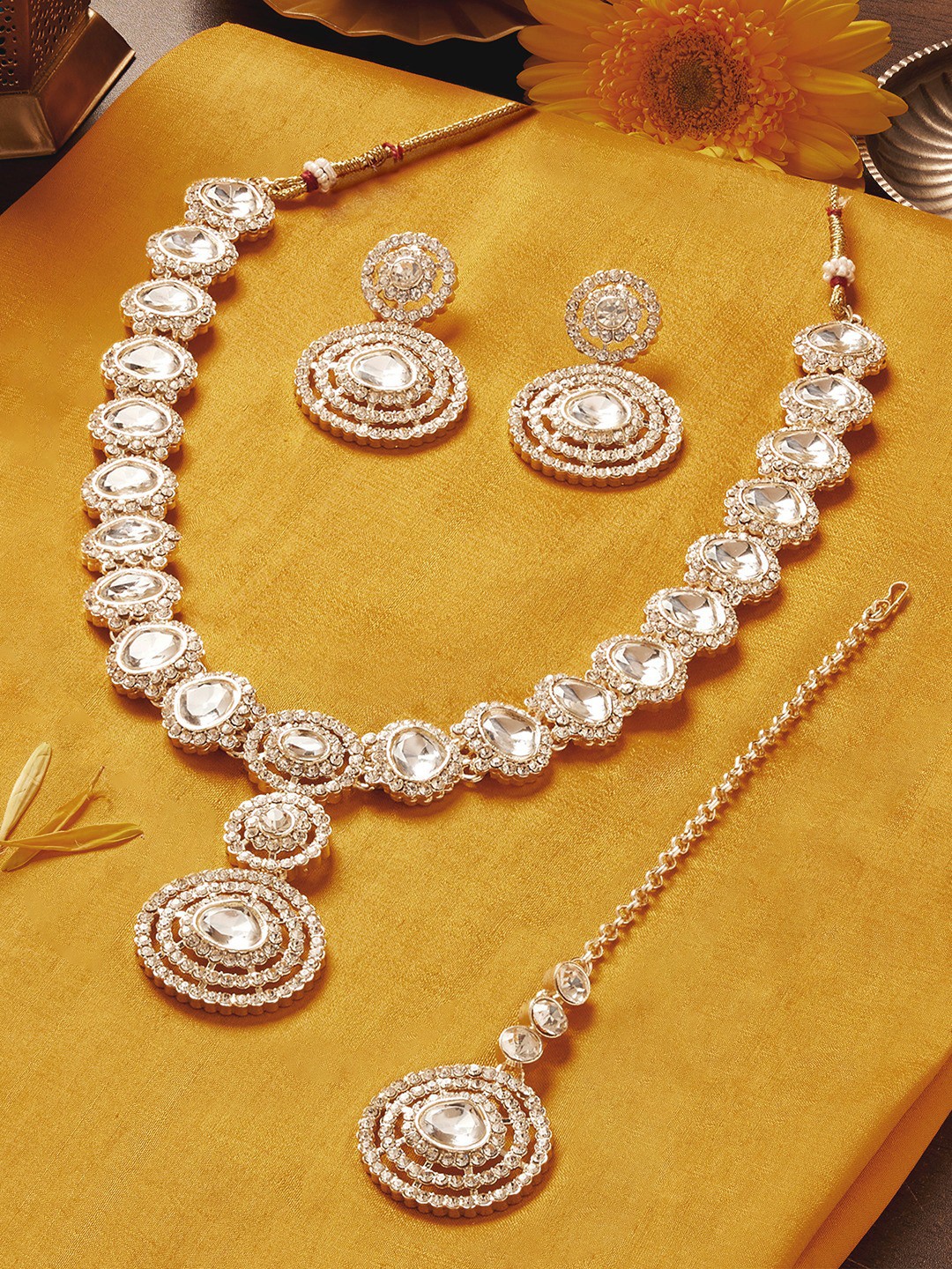 

AMI Gold-Plated American Diamond Studded Jewellery Set