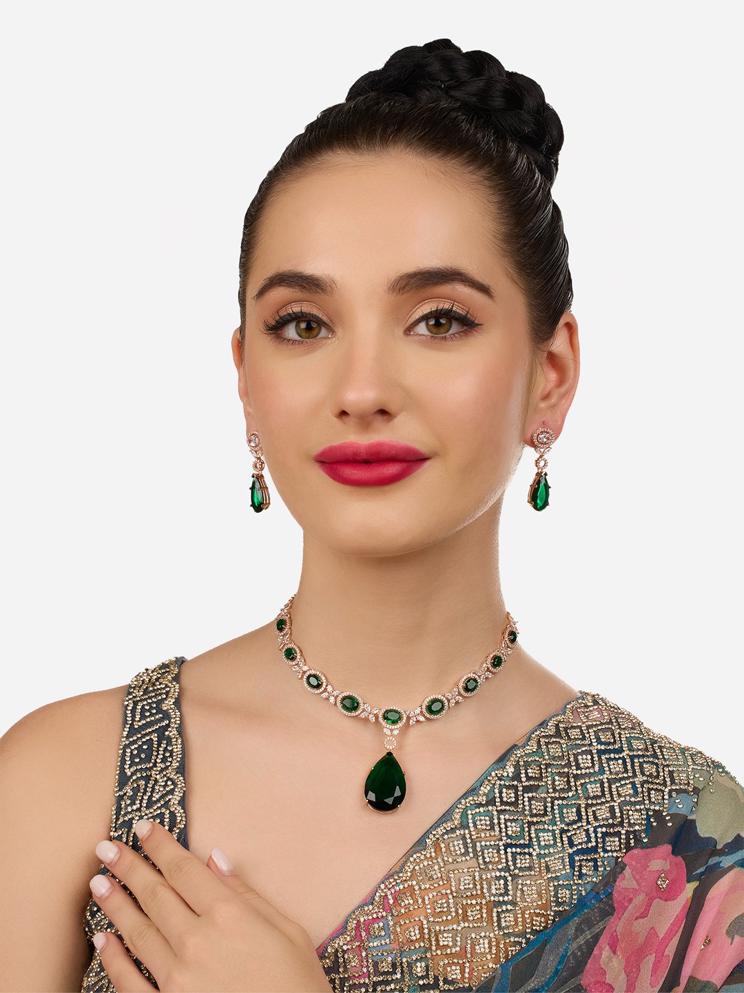 

AMI Rose Gold-Plated Cubic Zirconia Studded Jewellery Set