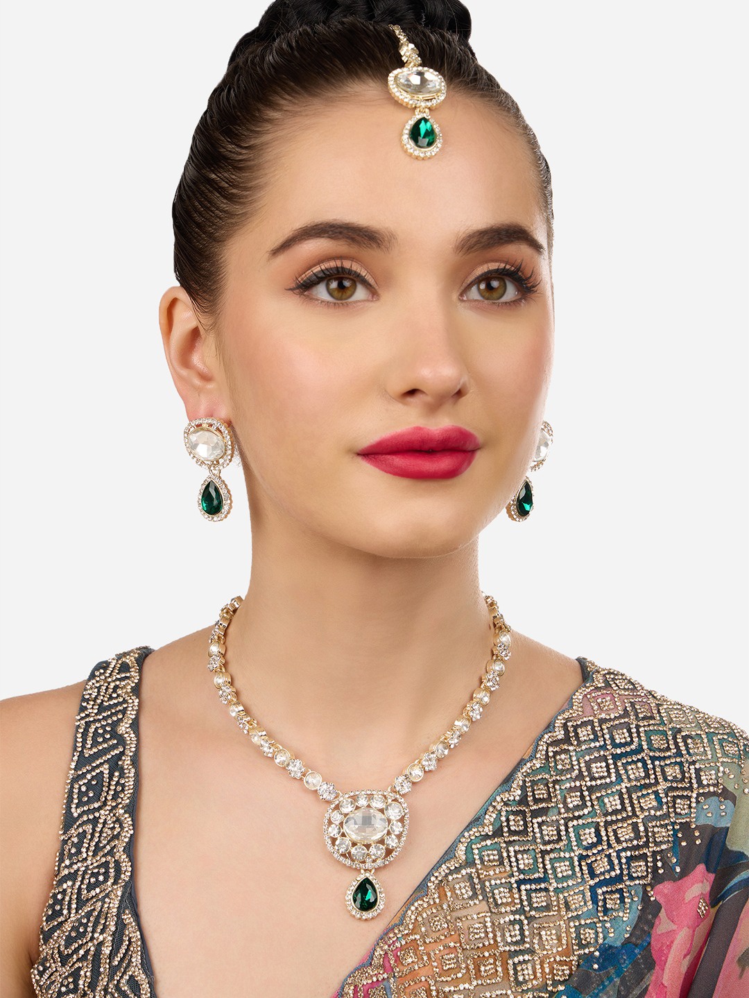 

AMI Gold-Plated Austrian Diamonds Studded Jewellery Set