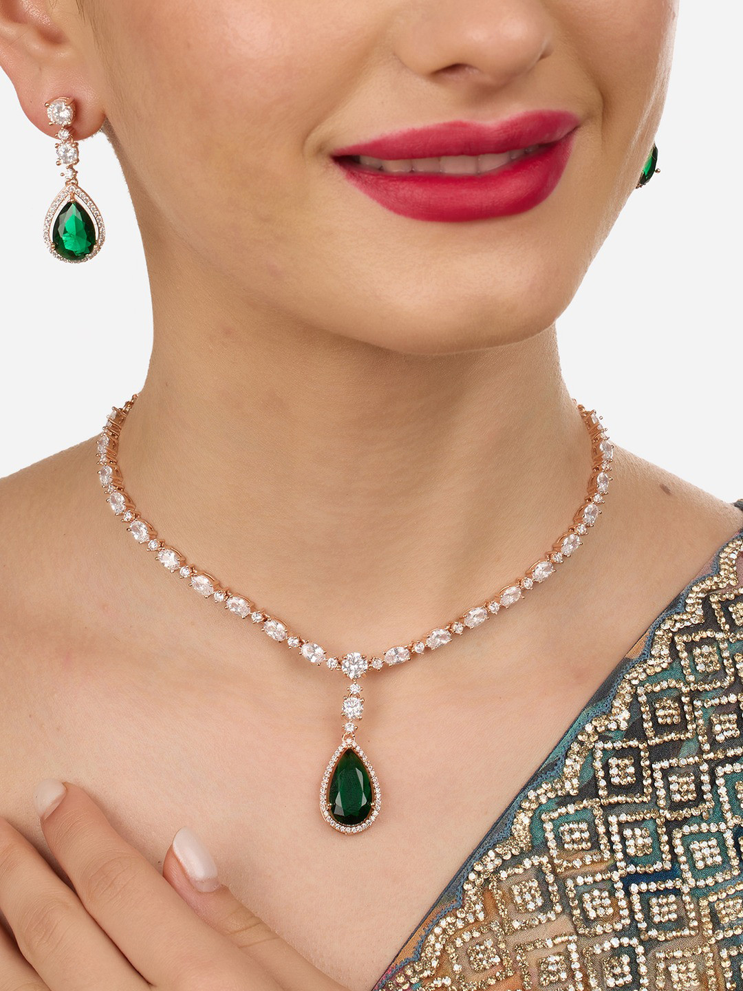 

AMI Rose Gold-Plated Cubic Zirconia Studded Jewellery Set