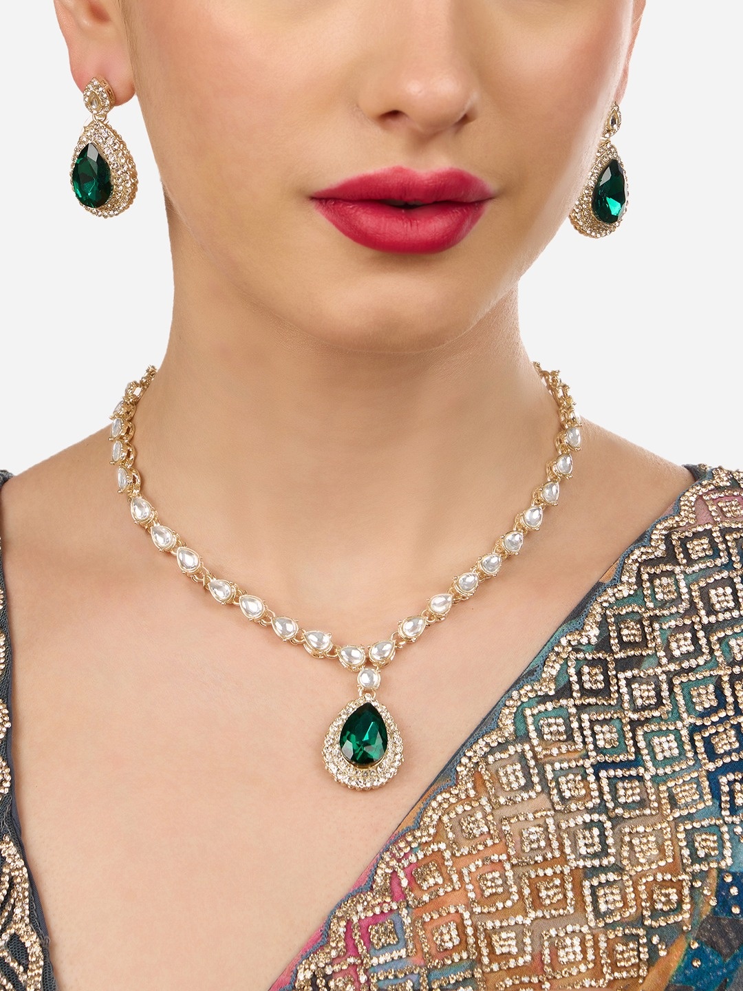 AMI Gold-Plated Austrian Diamonds Studded Jewellery Set