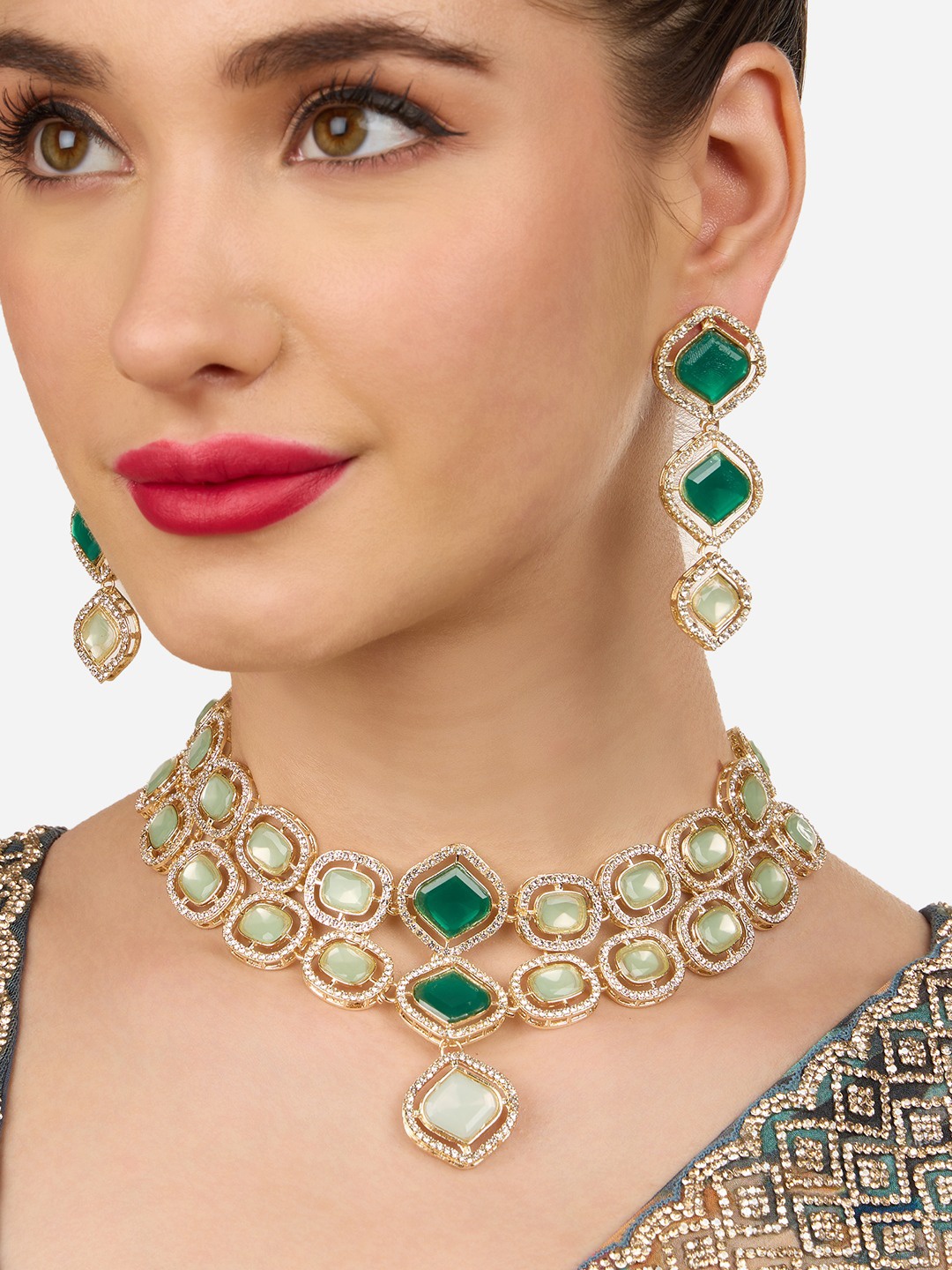 

AMI Gold-Plated Austrian Diamonds Studded Jewellery Set