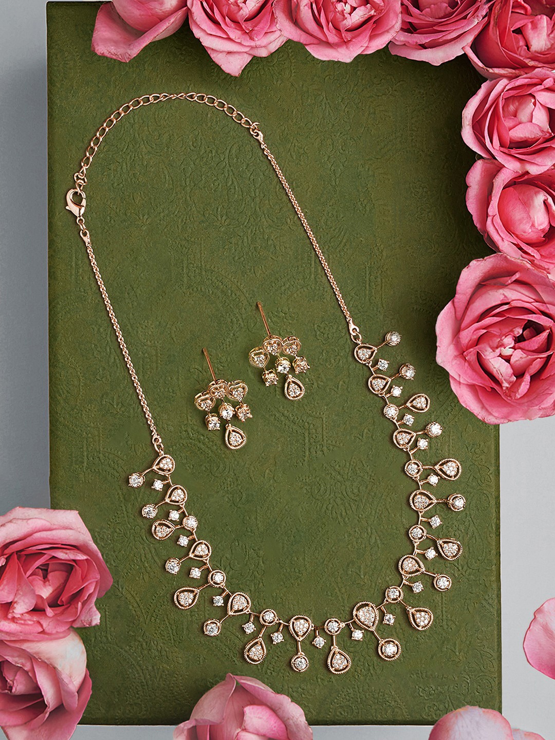 AMI Gold-Plated Cubic Zirconia Studded Jewellery Set