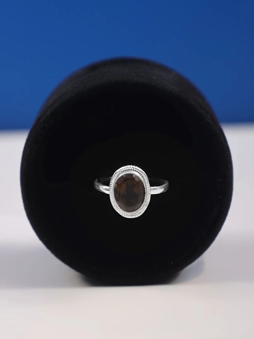 

Exotic India Faceted Smoky Quartz Gemstone Oval Shape Sterling Silver Ring
