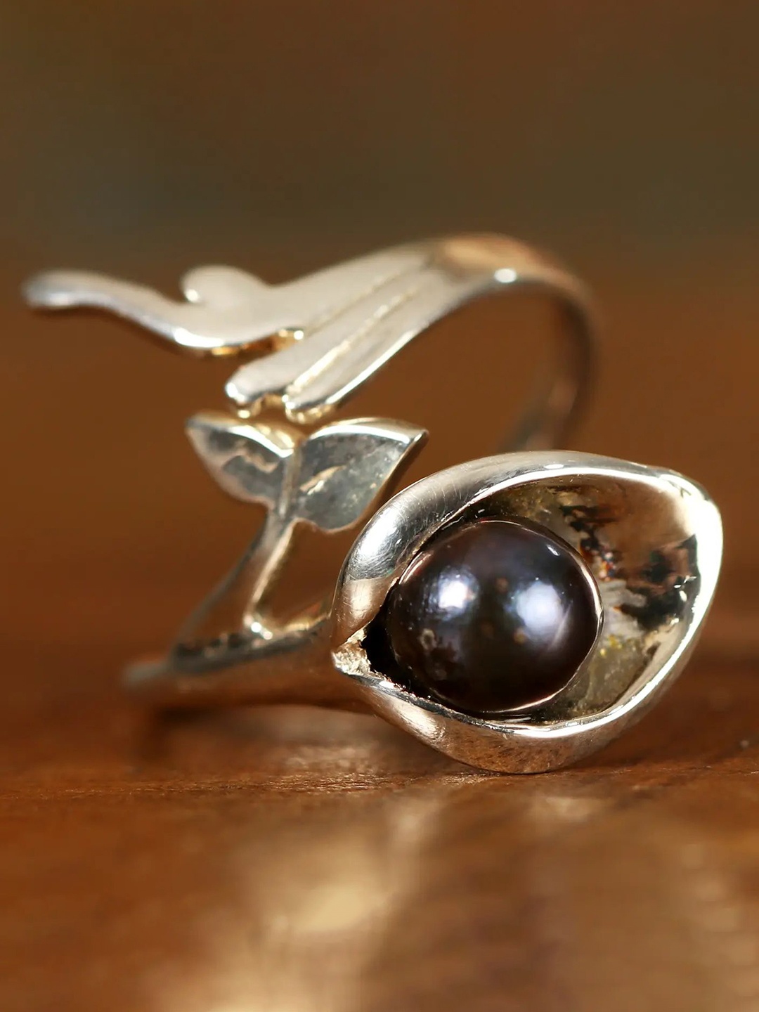 

Exotic India Silver-Plated Sterling Silver Pearl-Beaded Finger Rings