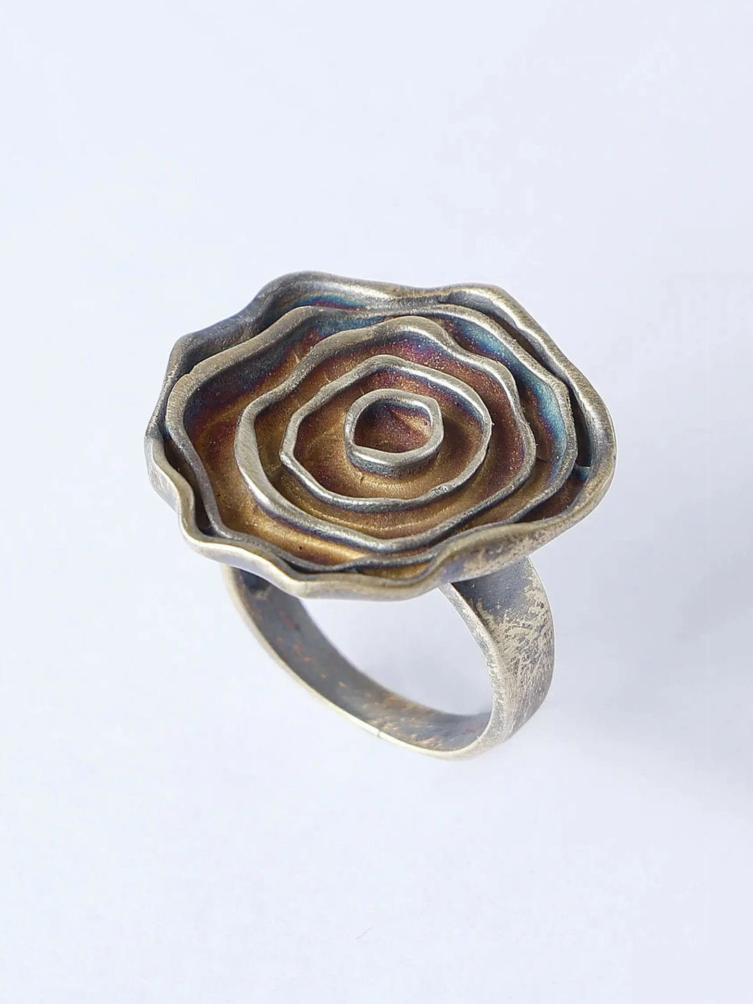 

Exotic India Sterling Silver Silver-Plated Floral Shaped Finger Ring