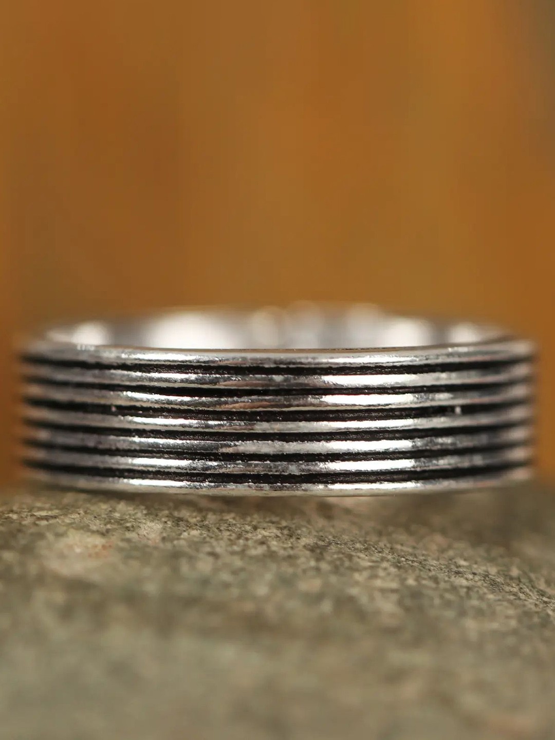 

Exotic India Sterling Silver Silver-Plated Multi-Lined Finger Ring