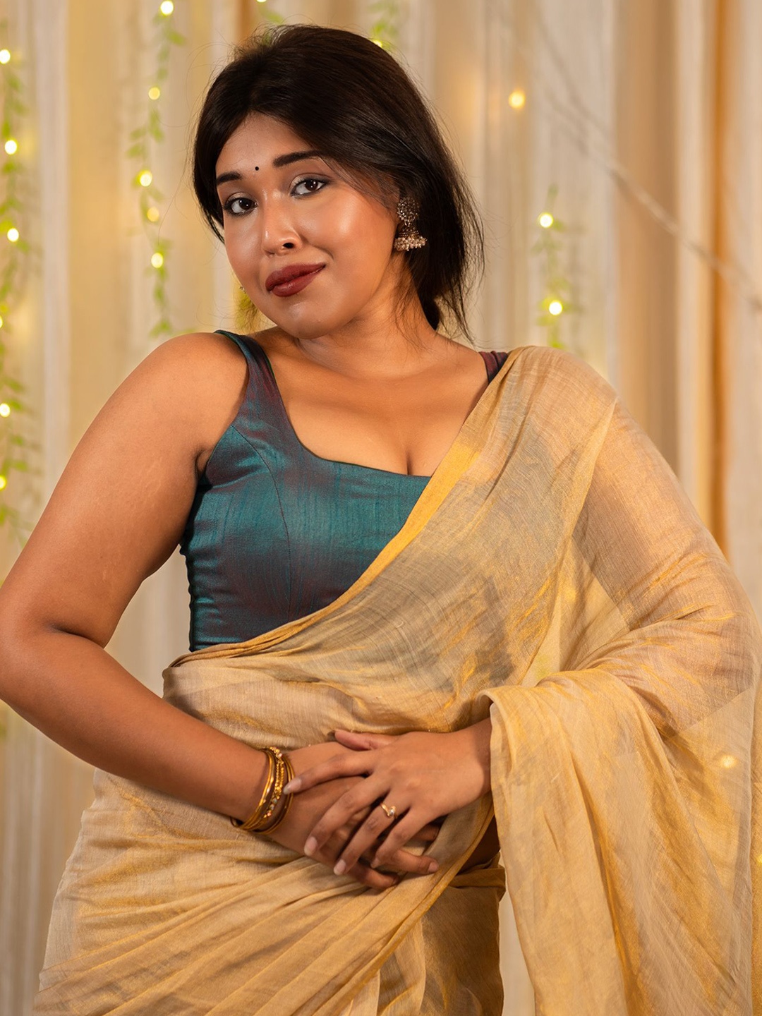

I LOVE SAREES Sleeveless Padded Saree Blouse, Green