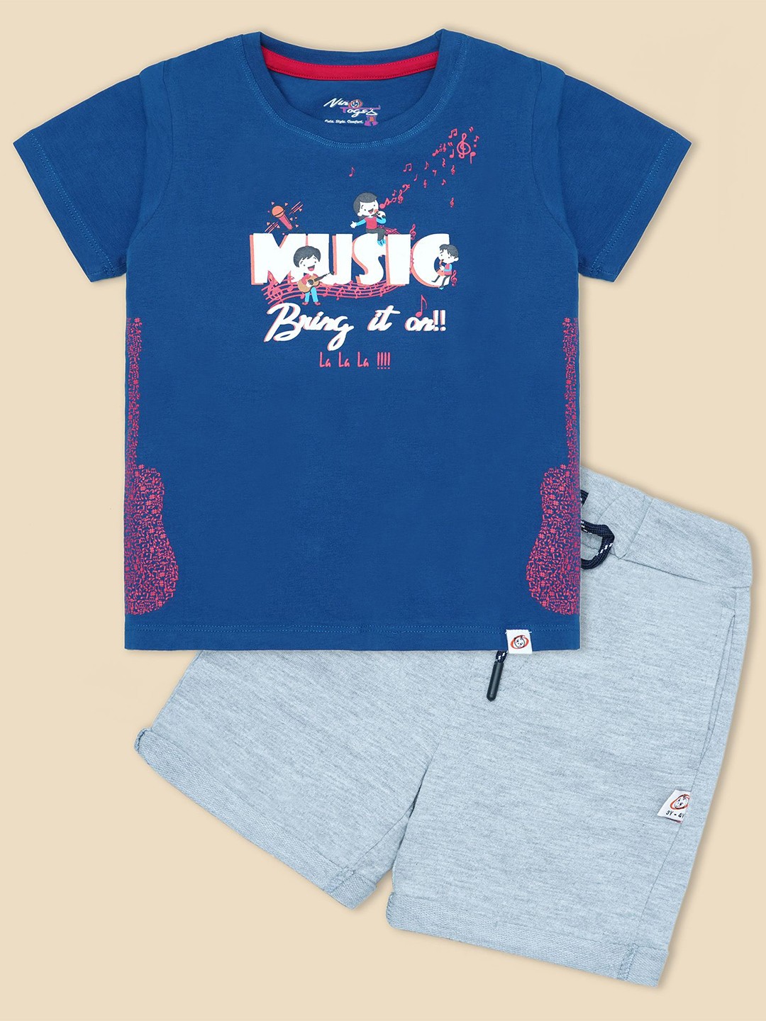 

Nino Togs Boys Printed Round Neck Short Sleeves T-shirt With Shorts, Navy blue