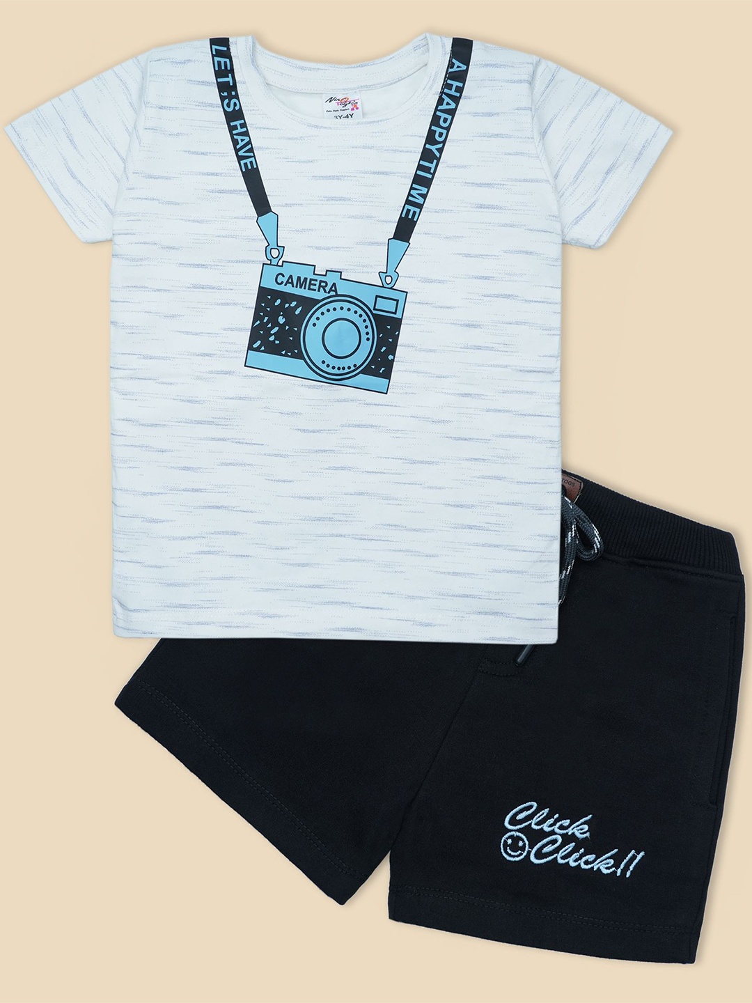 

Nino Togs Boys Printed Round Neck Short Sleeves T-shirt With Shorts, White