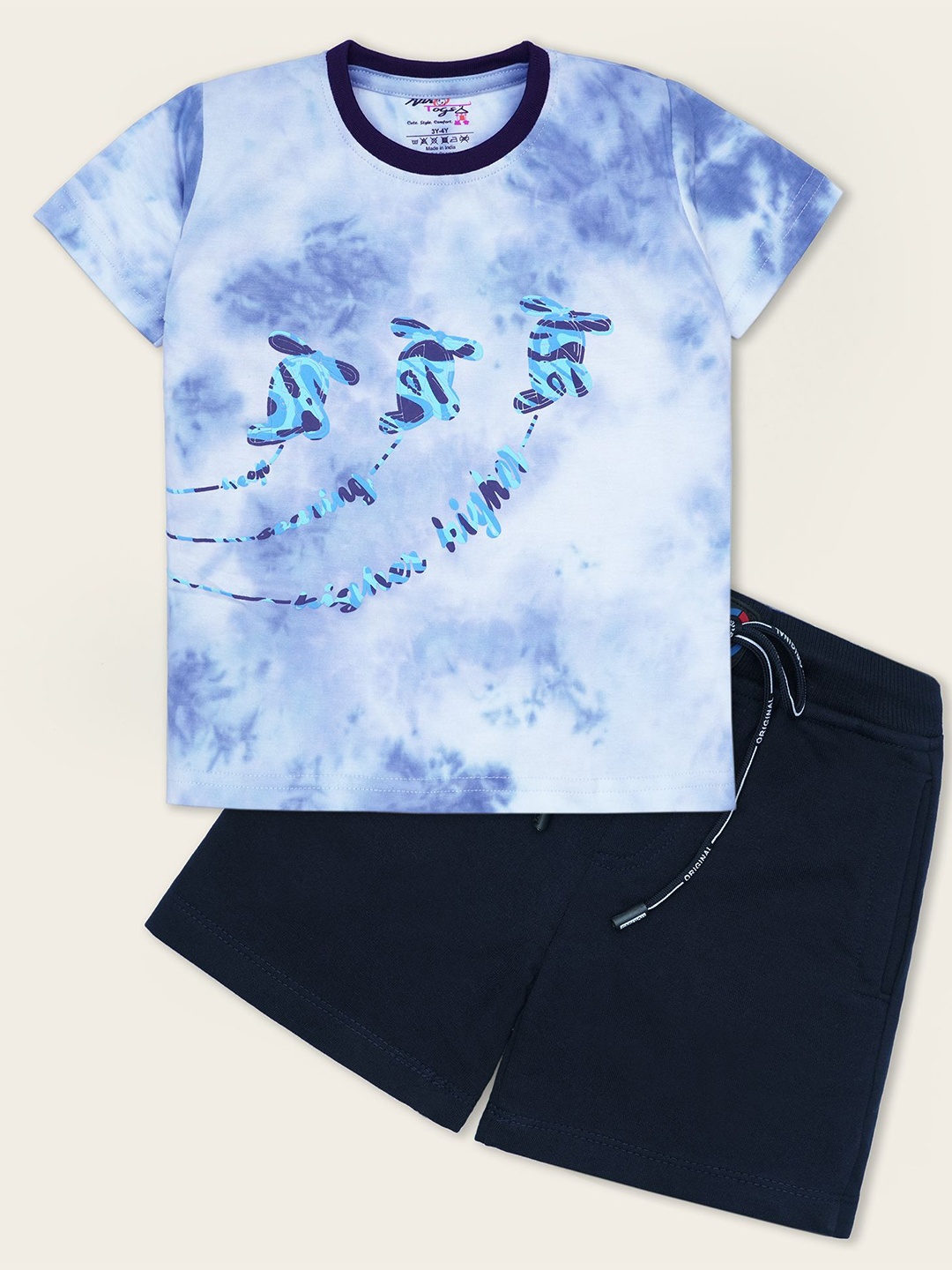 

Nino Togs Boys Printed Round Neck Short Sleeves T-shirt With Shorts, Blue
