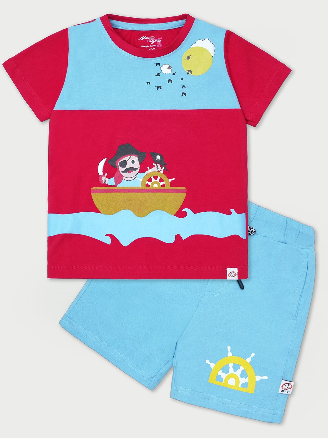 

Nino Togs Boys Printed Round Neck Short Sleeves T-shirt With Shorts, Red