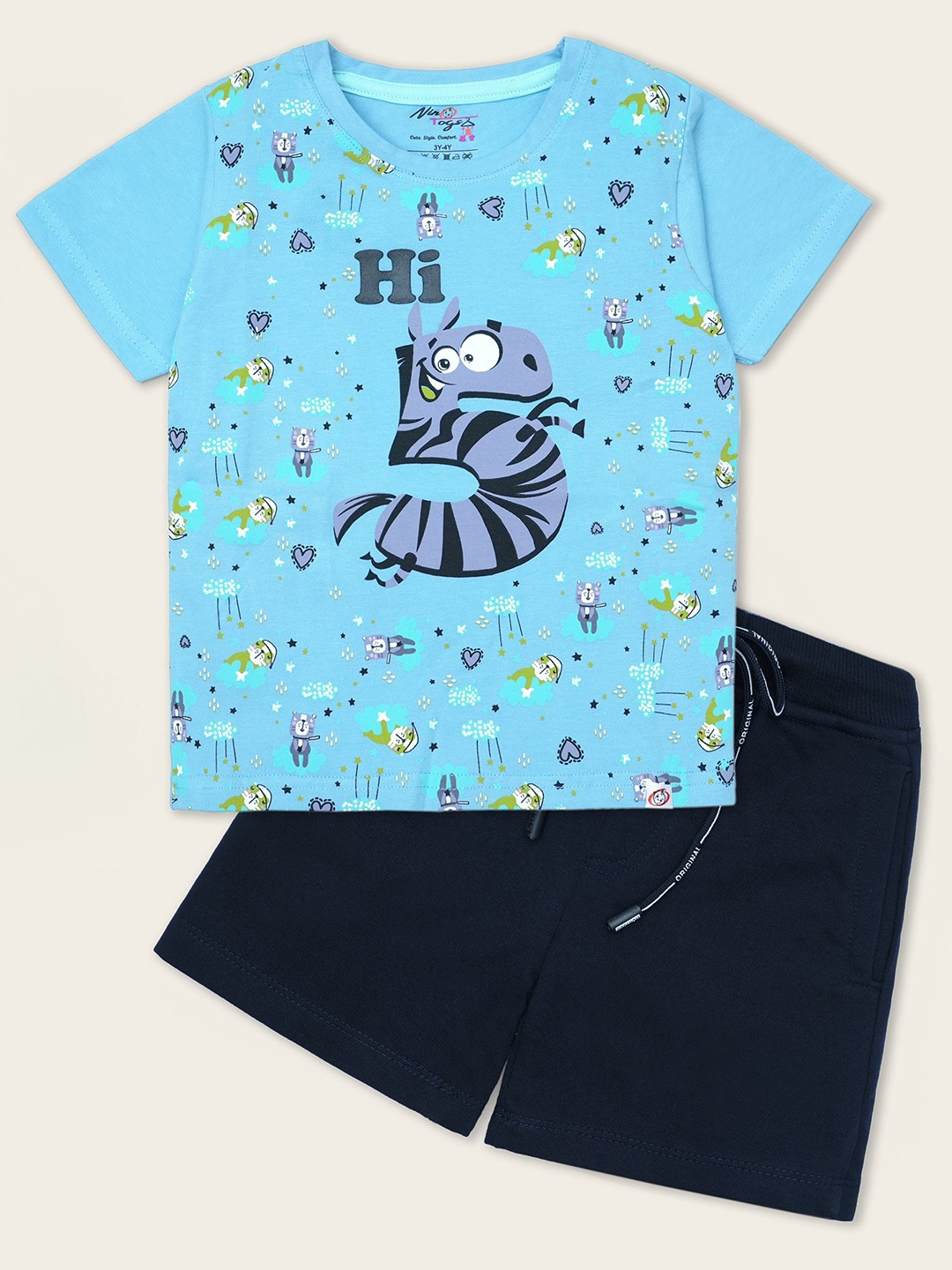 

Nino Togs Boys Printed Round Neck Short Sleeves T-shirt With Shorts, Turquoise blue