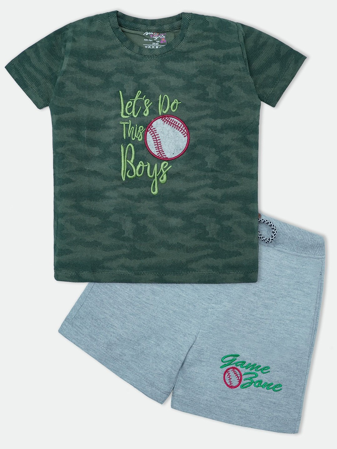 

Nino Togs Boys Printed Round Neck Short Sleeves T-shirt With Shorts, Green