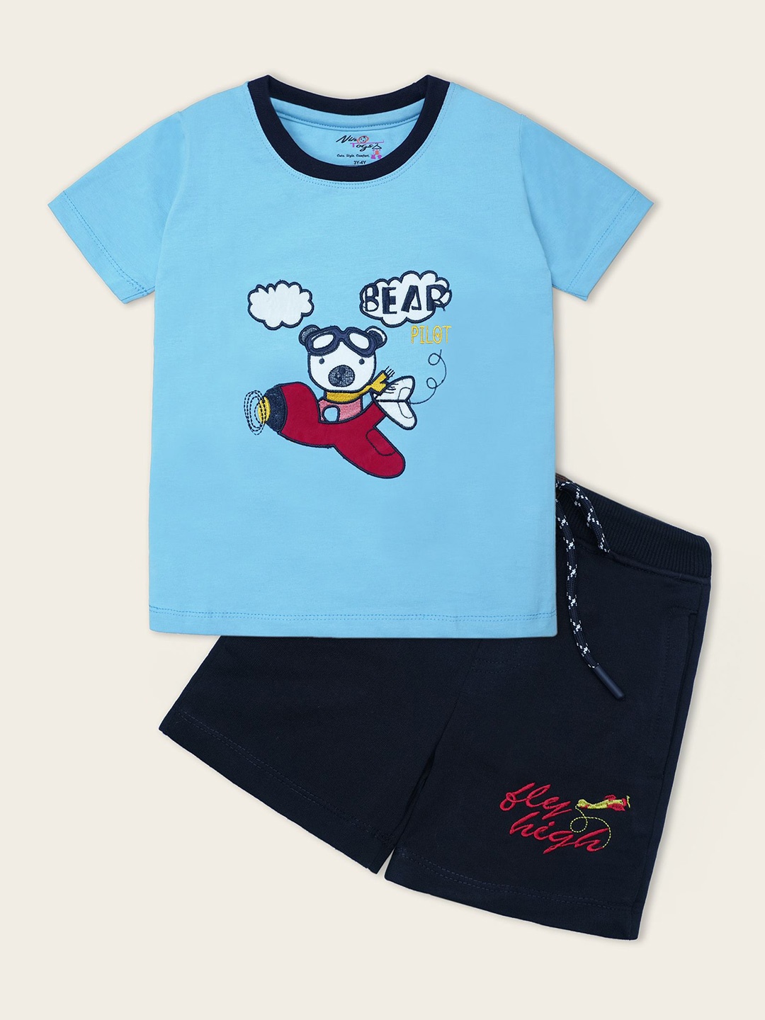 

Nino Togs Boys Printed Round Neck Short Sleeves T-shirt With Shorts, Turquoise blue