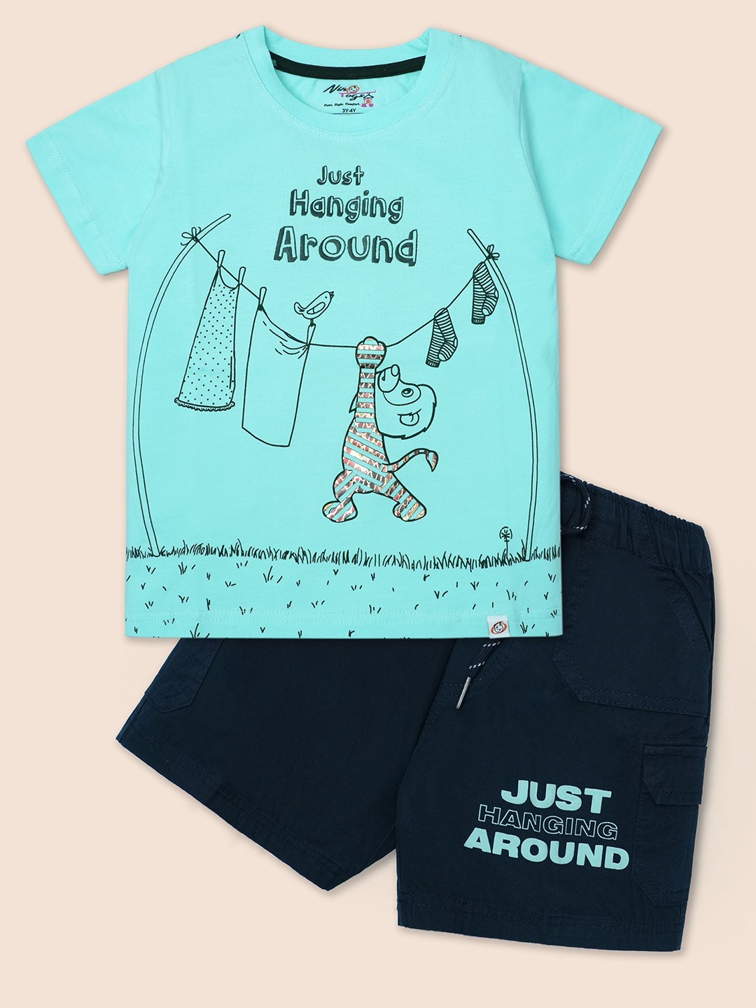 

Nino Togs Boys Printed Round Neck Short Sleeves T-shirt With Shorts, Sea green