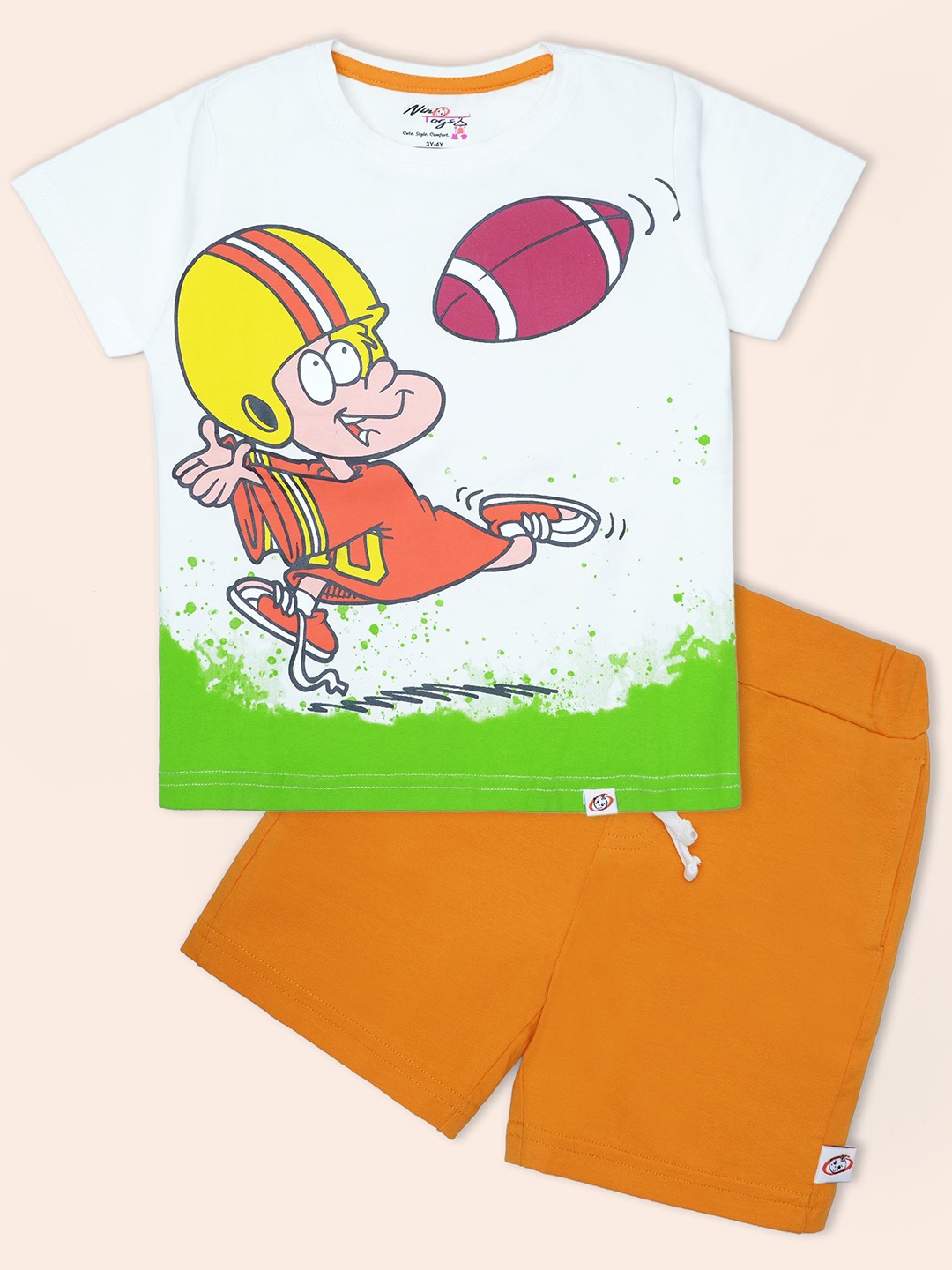 

Nino Togs Boys Printed Round Neck Short Sleeves T-shirt With Shorts, White