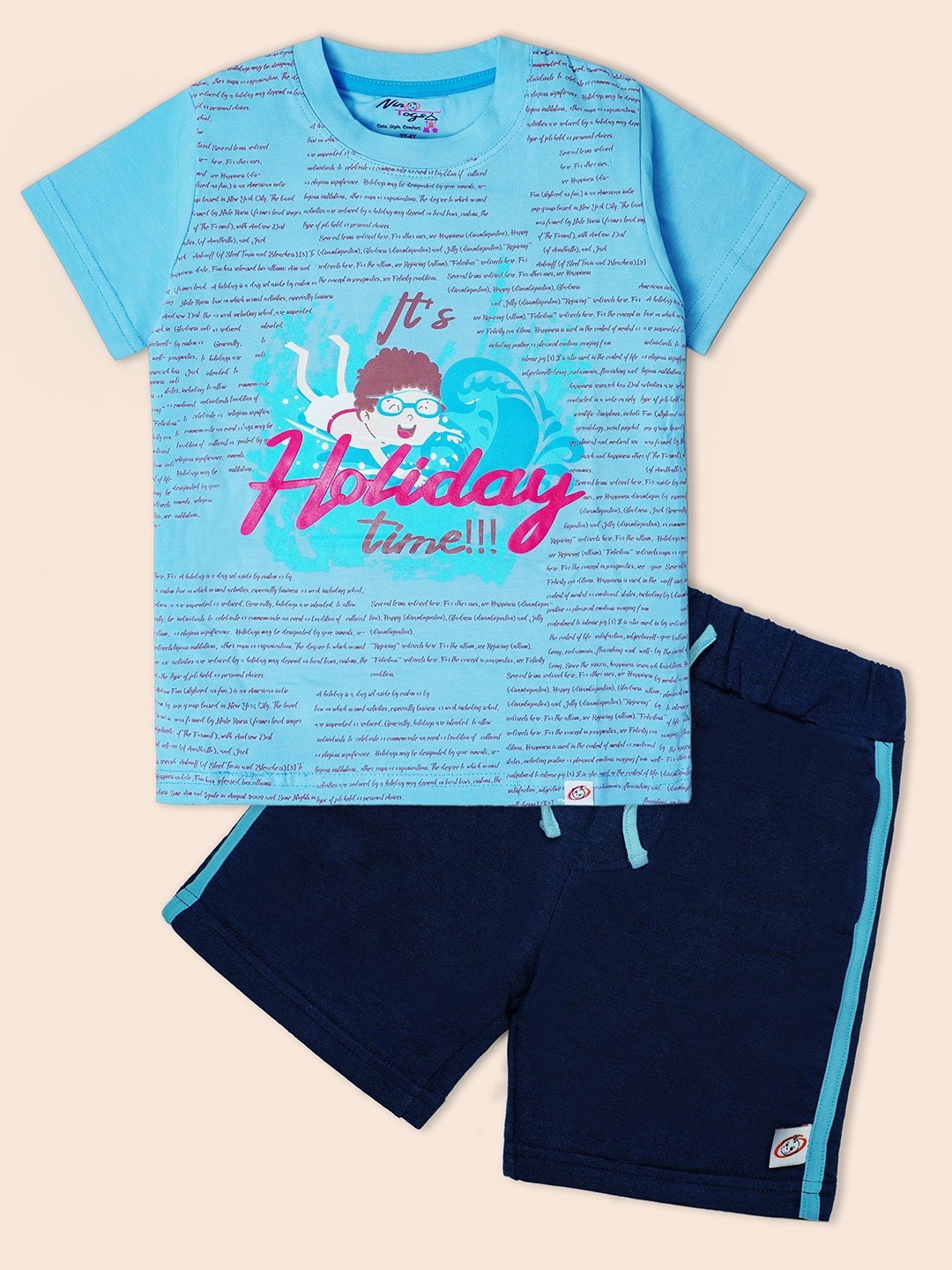 

Nino Togs Boys Printed Round Neck Short Sleeves T-shirt With Shorts, Turquoise blue