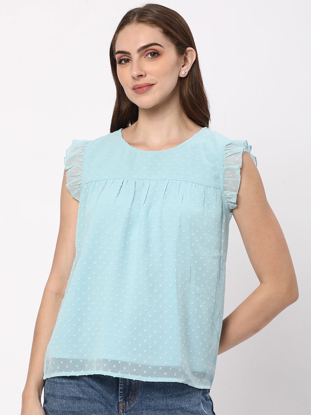 

R&B Flutter Sleeve Styled Back Top, Blue